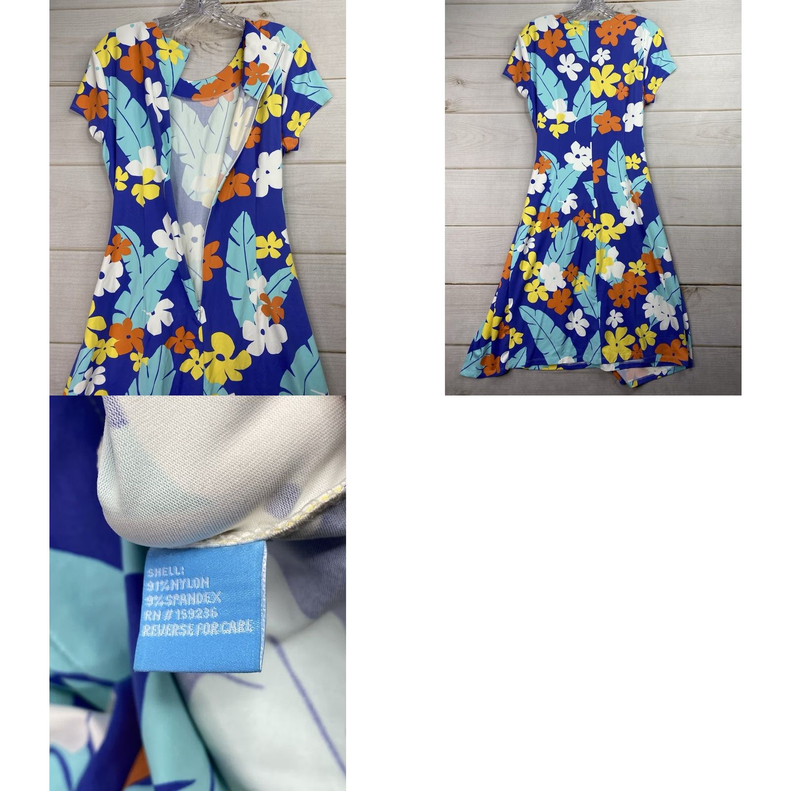 J.McLaughlin J. McLaughlin Elora Dress L Floral Crew Neck Short Sleeve Nylon Spandex Jersey Knee Length Blue Women's Knit Shift Size L / US 10 / IT 46 - 8 Thumbnail
