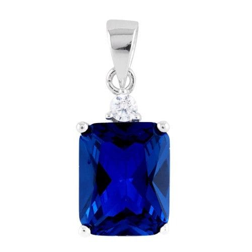 Sterling Silver Sterling Silver Rectangular Saphire CZ Pendant Size ONE SIZE - 2 Thumbnail