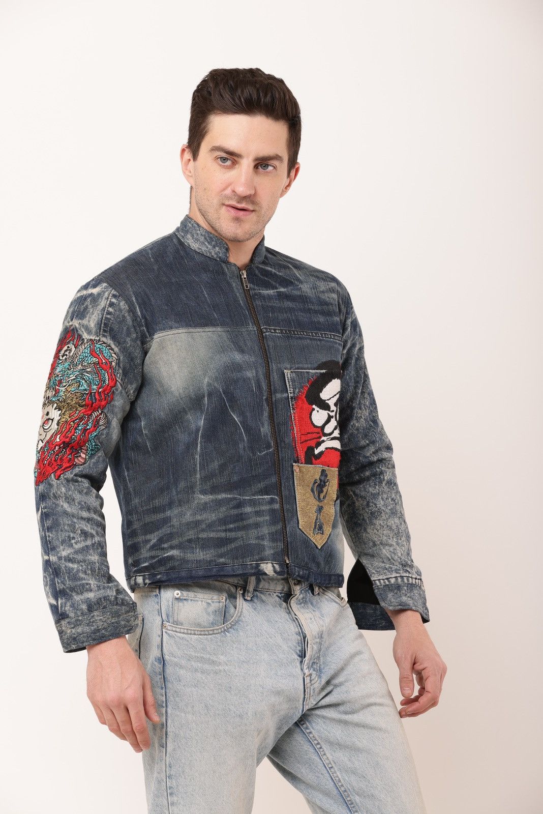 Japanese Brand × Vintage Vintage 1 0f 1 custom Japanese embroidery denim jacket - s Size US S / EU 44-46 / 1 - 2 Thumbnail