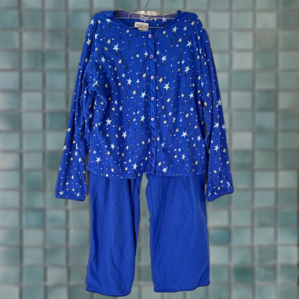 Liz Claiborne Liz Claiborne Pajama Set Womens Royal Blue 2 Piece Size M Star Print Size ONE SIZE - 1 Thumbnail