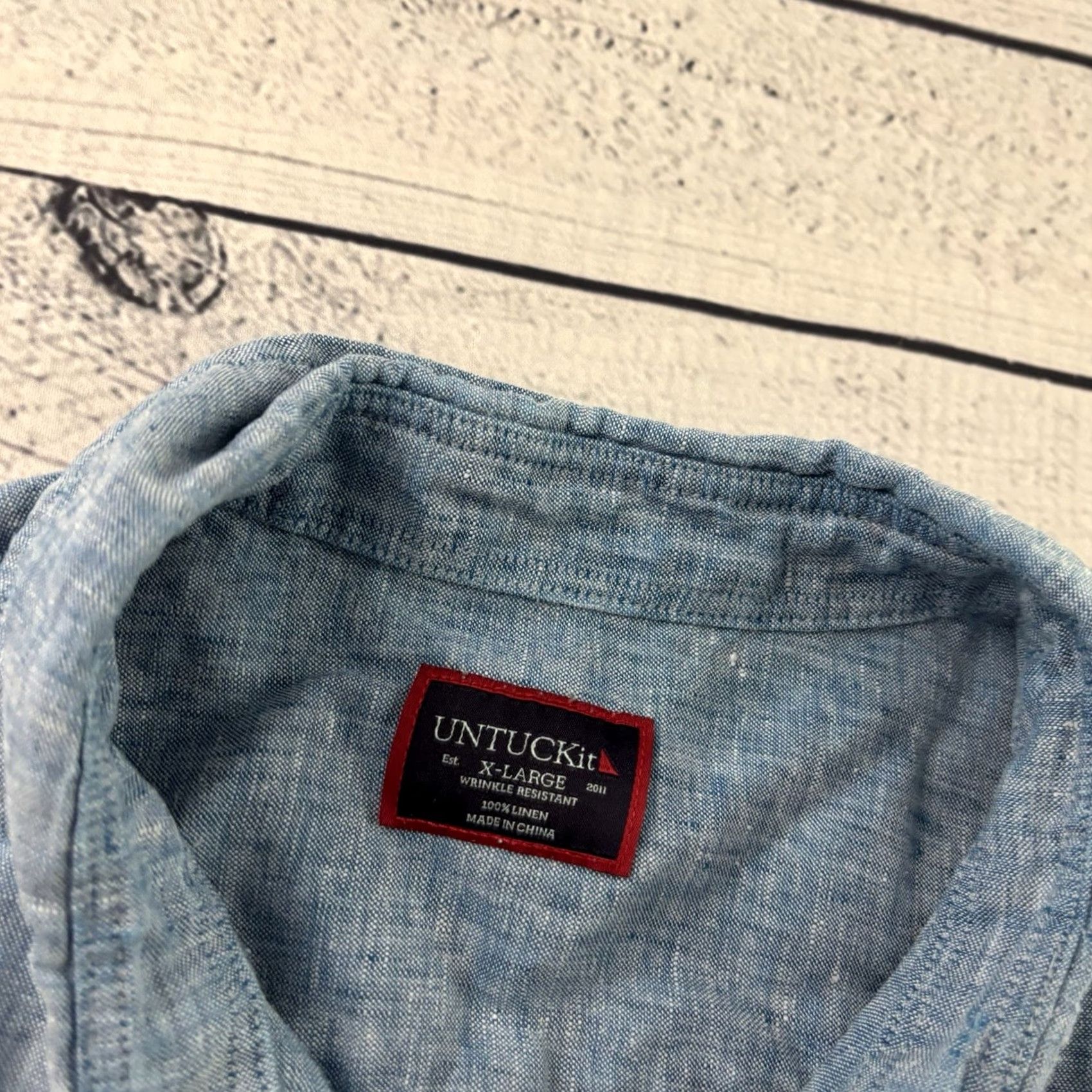 UNTUCKit UNTUCKit Linen Shirt Blue 100% Linen Wrinkle Resistant Short Sleeve Button-Front Men's XL Shirts Size US XL / EU 56 / 4 - 2 Thumbnail