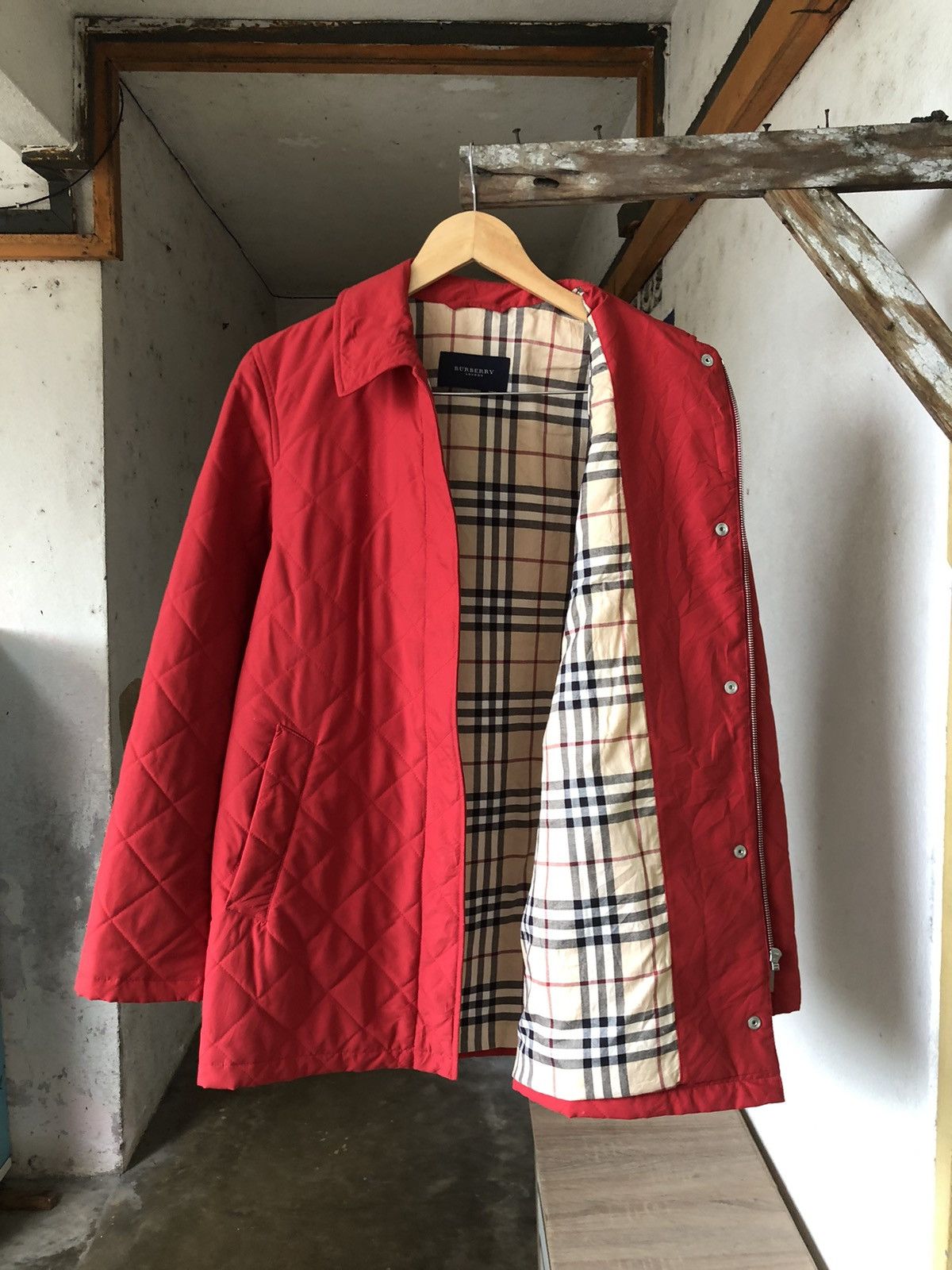 image of Vintage 90's Burberry Light Puffer Jacket in Red, Women's (Size XS)