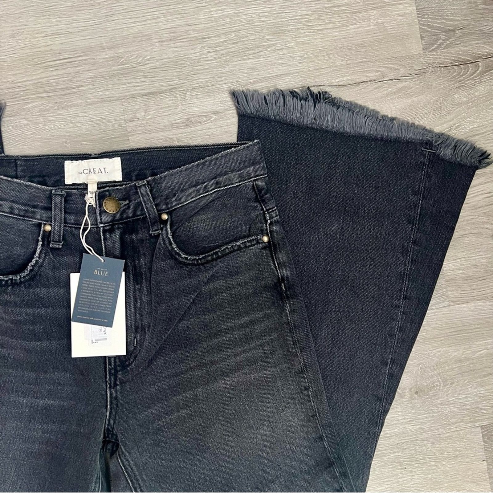 THE GREAT NWT The Great The Kick Bell Jeans Onyx Black Denim Tassel 26 Size 26" / US 2 / IT 38 - 7 Thumbnail