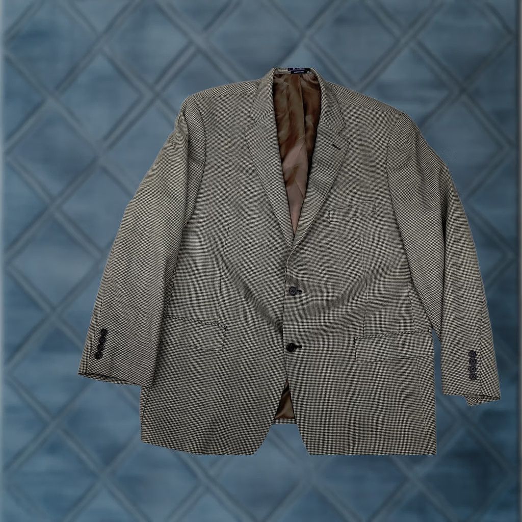 Vintage American Living Blazer Jacket Men 2 Button Houndstooth Wool 100% Notch Lapel Gray 42R Slim Regular Vintage? Size 42R - 1 Thumbnail