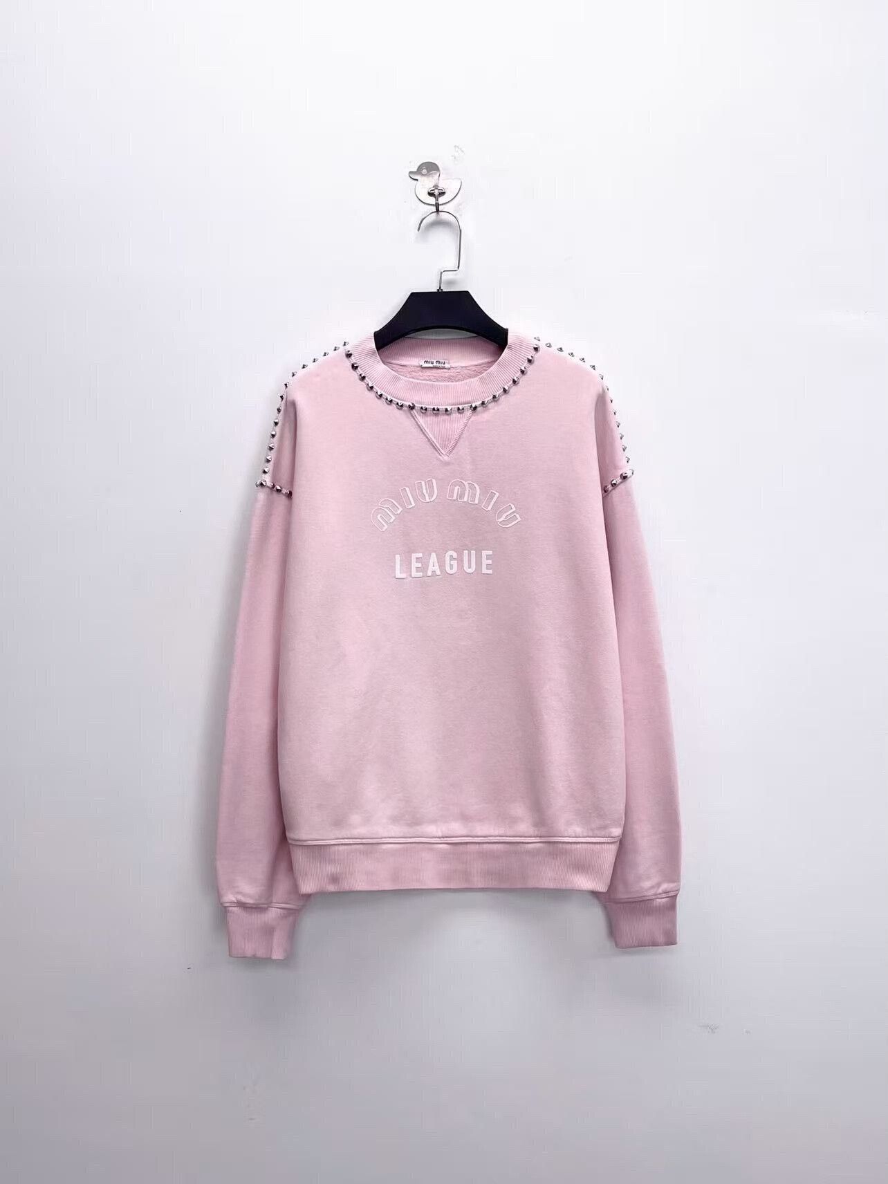 Miu Miu Miu Miu Pink Beaded Logo Sweatshirt Size XS / US 0-2 / IT 36-38 - 1 Thumbnail