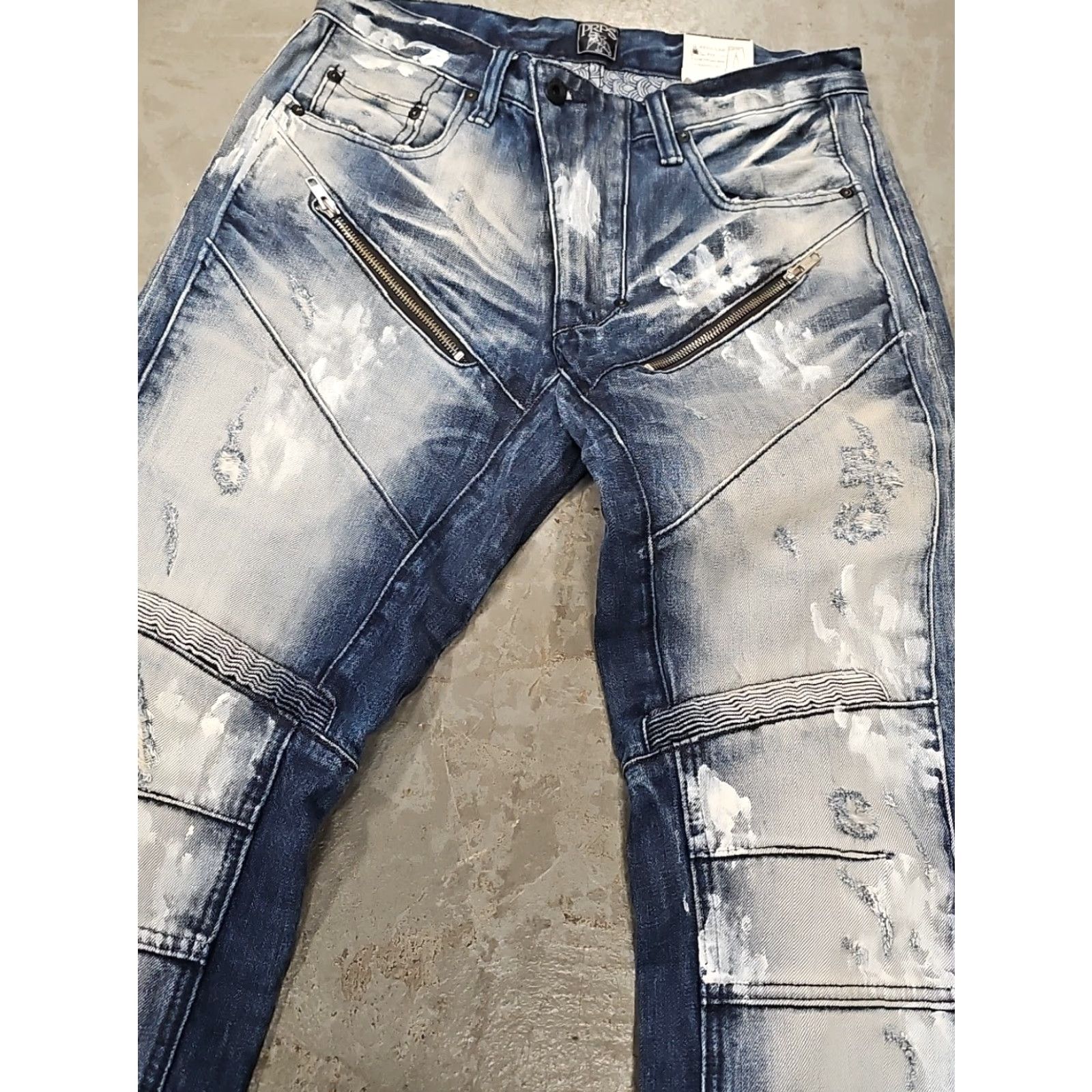 Prps PRPS Jeans Men 30 Blue Distressed Barracuda Straight Button Fly 30x34 Denim Cotton 5-Pocket Regular City Vintage: No Size US 30 / EU 46 - 2 Thumbnail