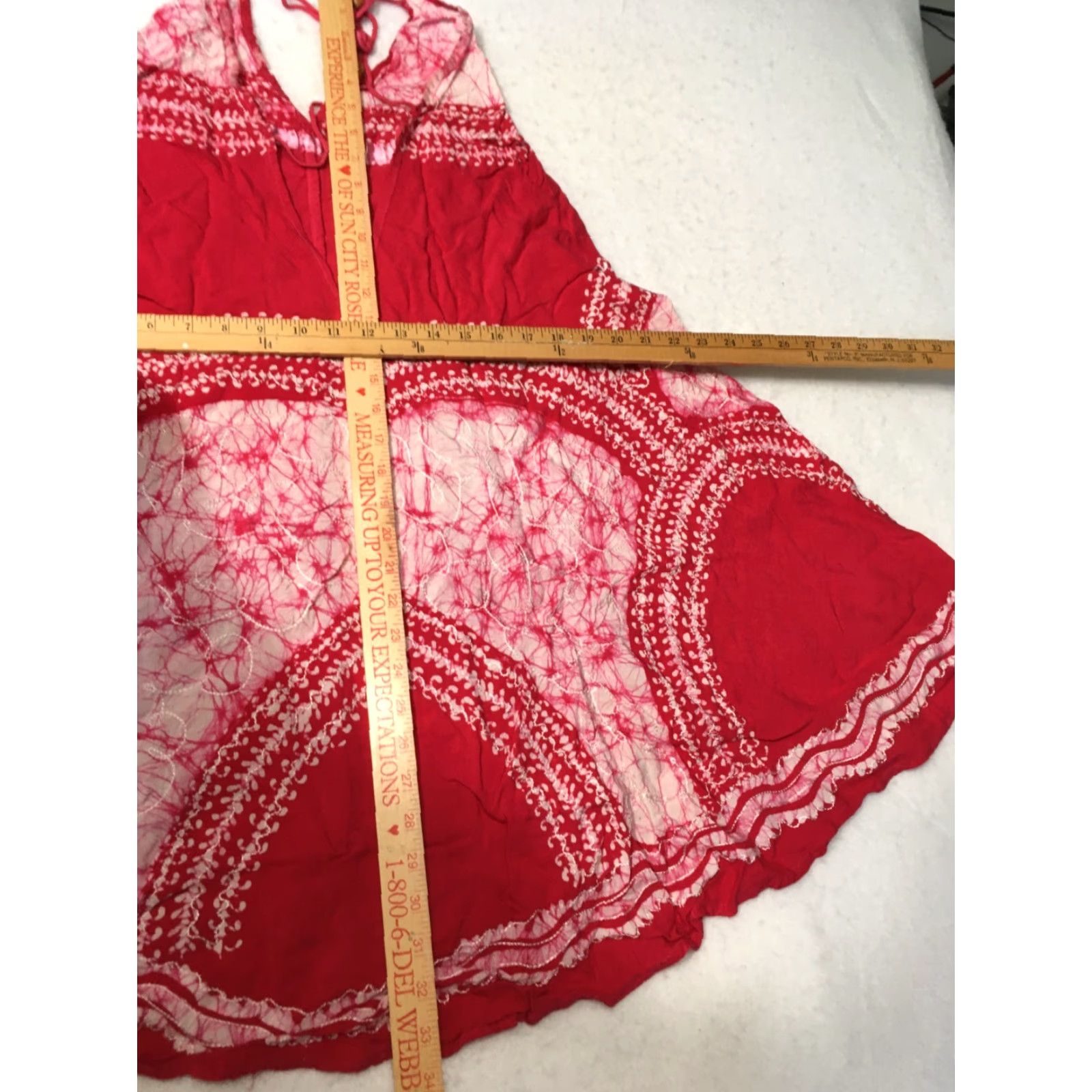 Vintage VINTAGE Sz Med MIDI Skirt Boho Floral Tie Dye Red Pink Rayon High Rise Elastic Waist Midi Women Regular M Skirt Womens Size 32" / US 10 / IT 46 - 4 Thumbnail