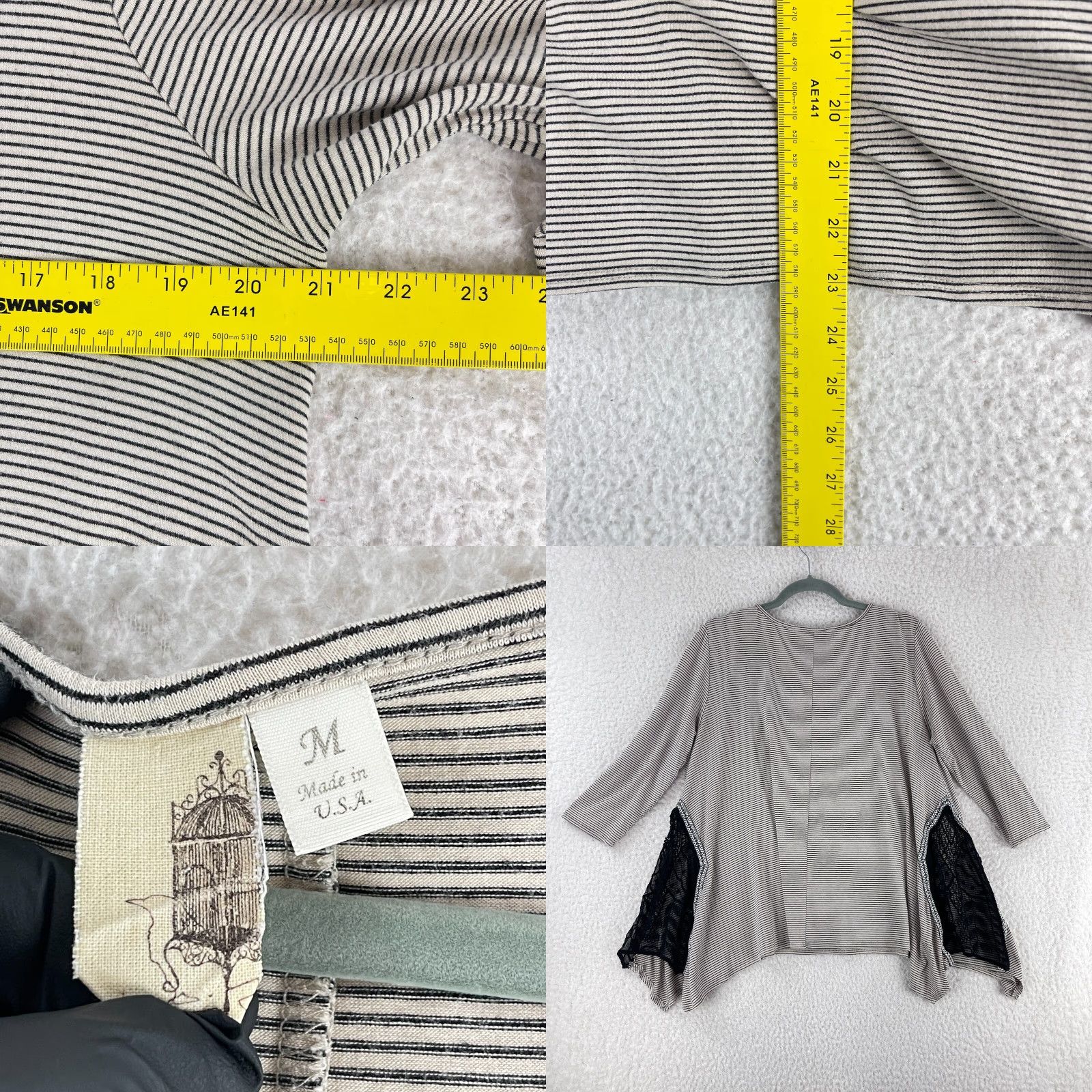 Vintage Francesca Shirt Womens Medium Tan Black Lace Hem Stripe Pullover Knit Size M / US 6-8 / IT 42-44 - 8 Thumbnail
