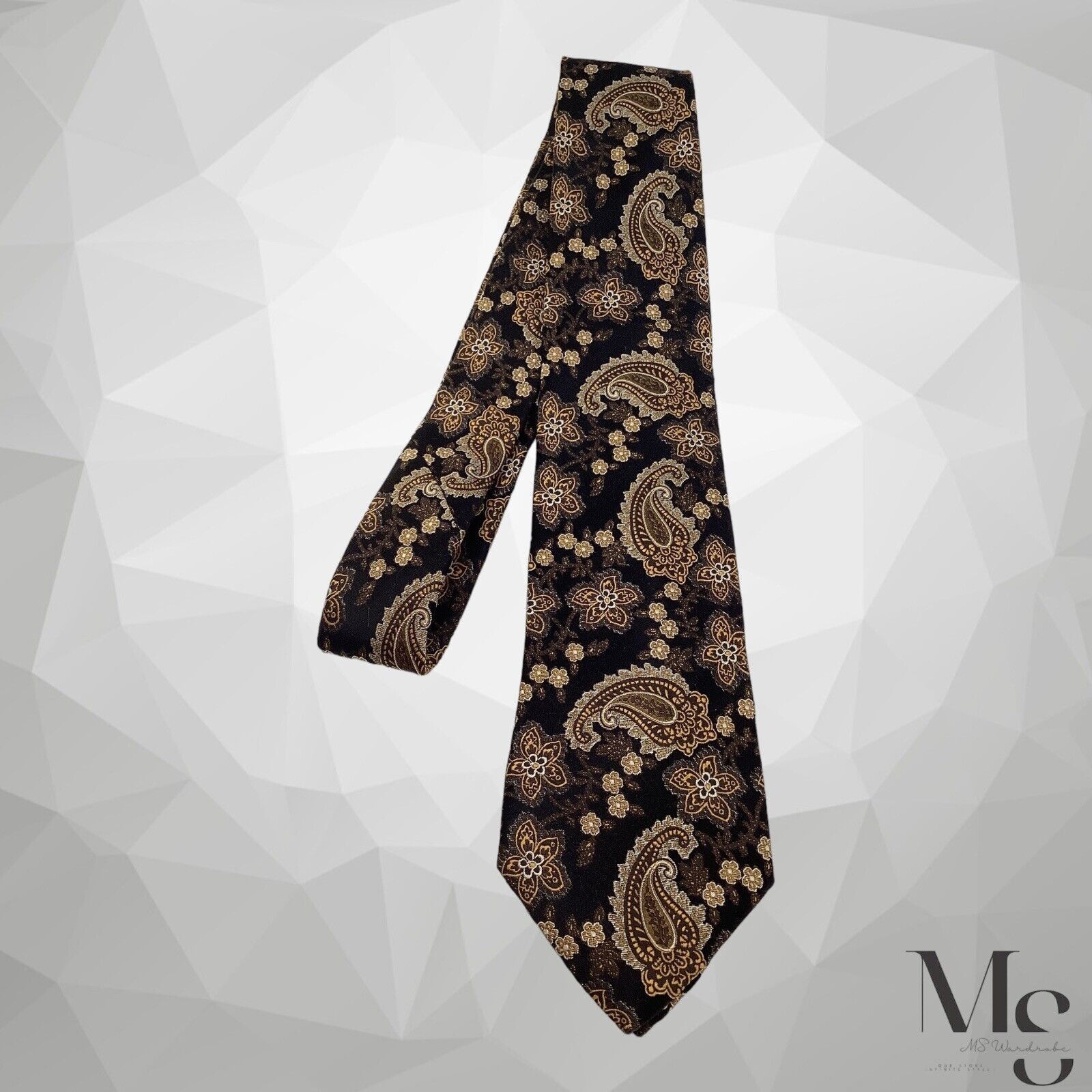 Serica SERICA Black Brown Paisley Silk Tie Made In Italy W: 3.5" EX Size ONE SIZE - 6 Thumbnail