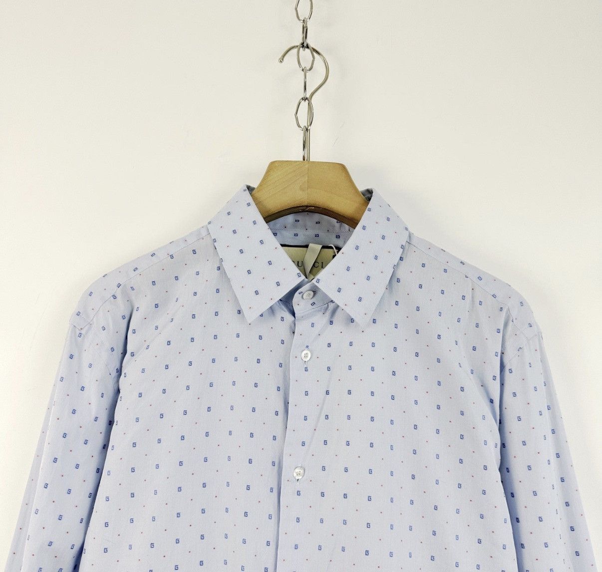 Gucci Gucci Light Blue Lapel Embroidered G Long Sleeve Shirt K12 Size US XS / EU 42 / 0 - 3 Thumbnail