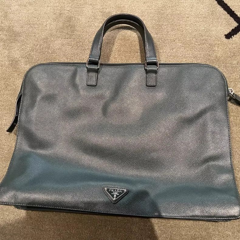 Prada Prada Green Leather Briefcase Handbag- DMC Size ONE SIZE - 1 Thumbnail