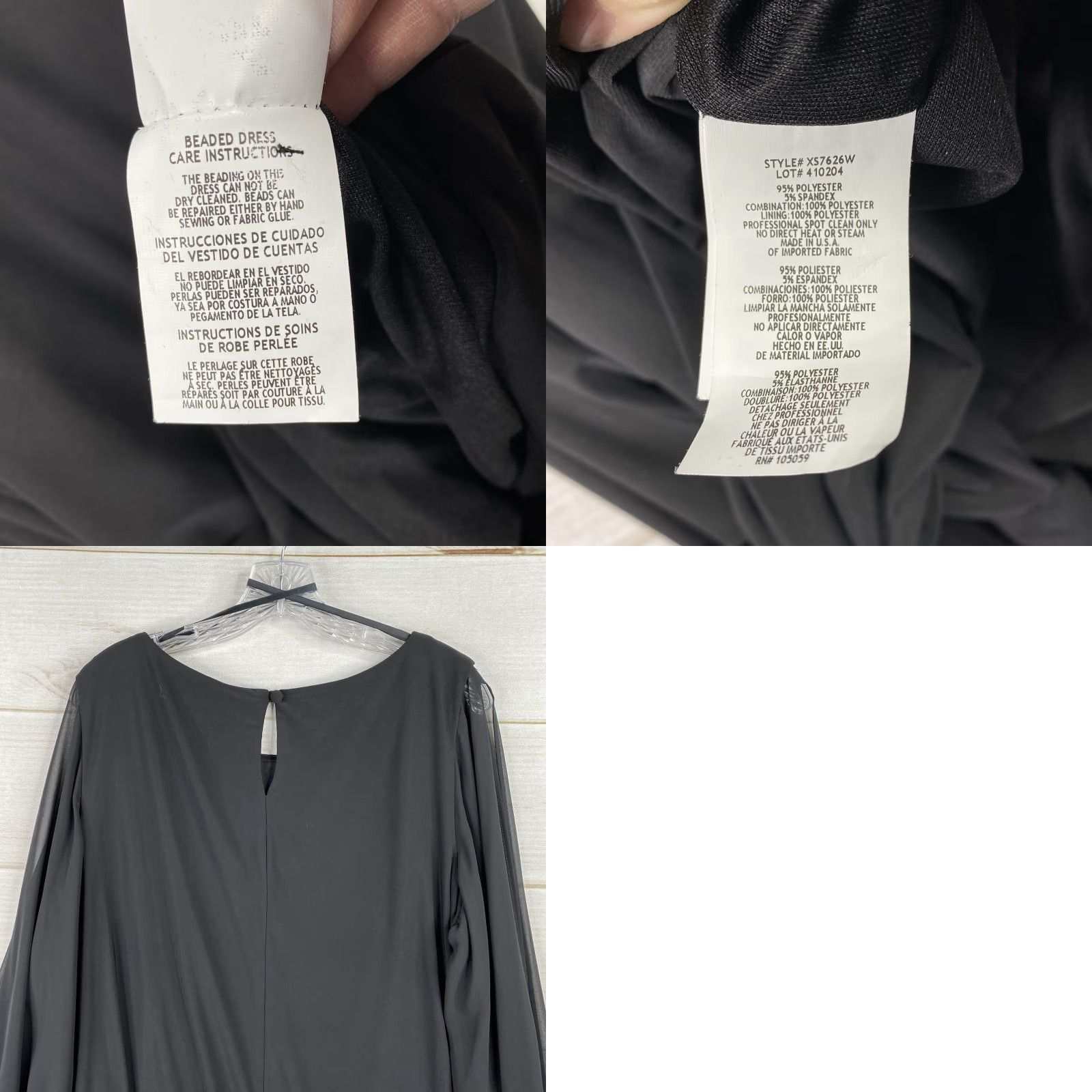 Vintage XSCAPE Cocktail Dress 16W Black Stretch Blouson Embellished Cuffs Beaded Party Dress Size XXL / US 16-18 / IT 52-54 - 8 Thumbnail