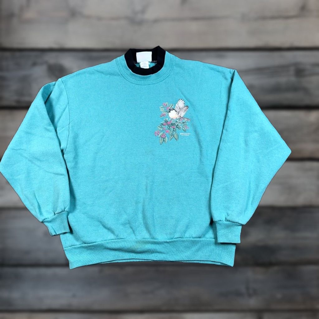 Vintage VTG Morning Sun Sweatshirt Bird 90s Mock Neck Green Adult Large Womens Pullover Casual Activewear Lightweight Graphic Print Cotton Blend Size L / US 10 / IT 46 - 1 Thumbnail
