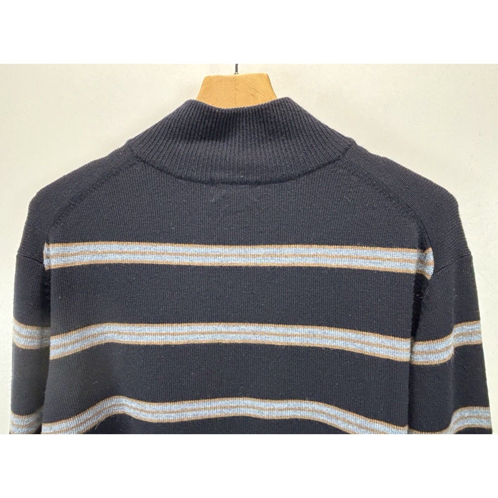 Brooks Brothers VINTAGE Brooks Brothers Merino Wool Knit Sweater Mens XL Navy Striped 1/4 Zip Mock Neck Pullover Knit Classic Preppy 100% Wool Size US XL / EU 56 / 4 - 4 Thumbnail