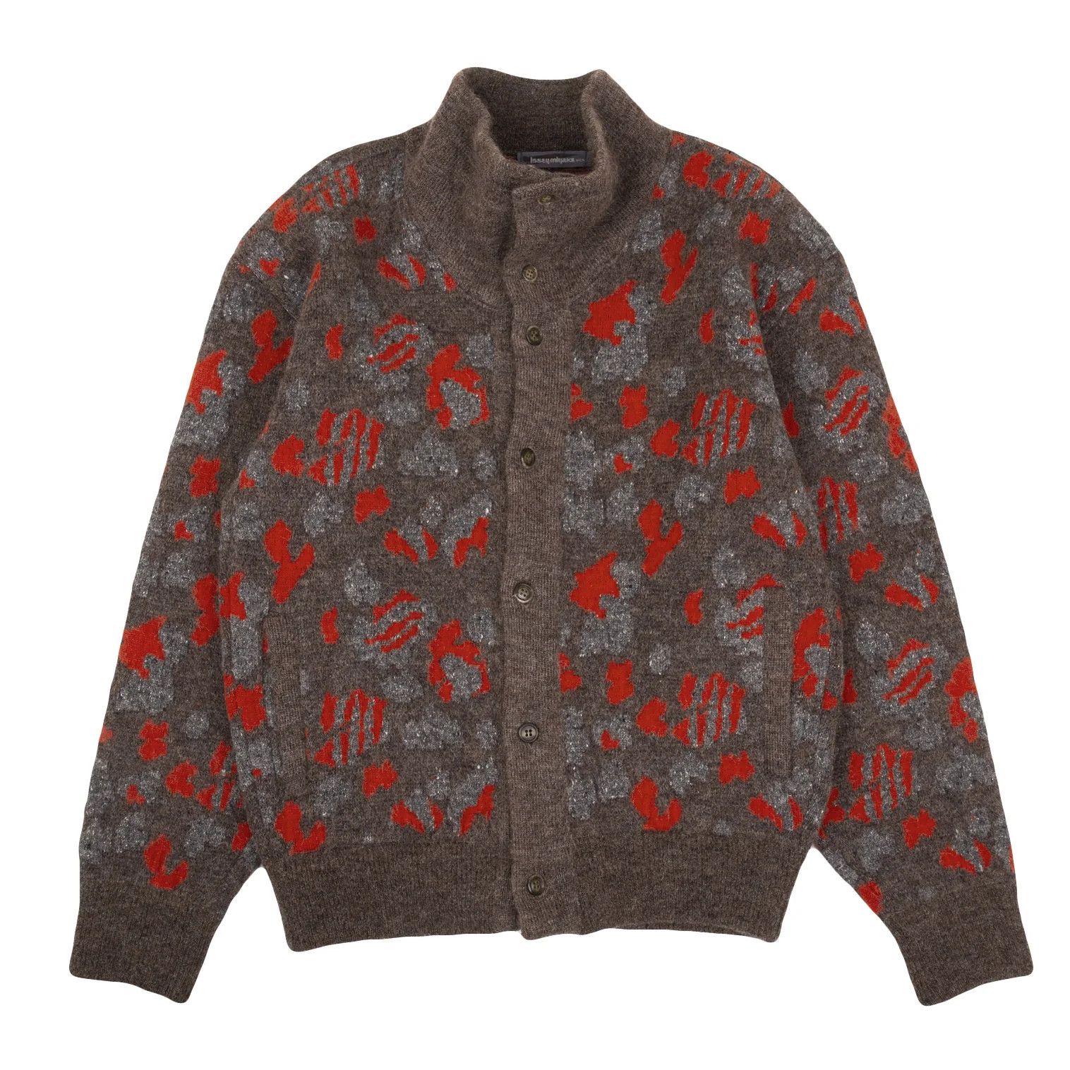 Issey Miyake Silk Blend Wool Jacquard Knit Jacket in Brown and Red Size US M / EU 48-50 / 2 - 1 Thumbnail