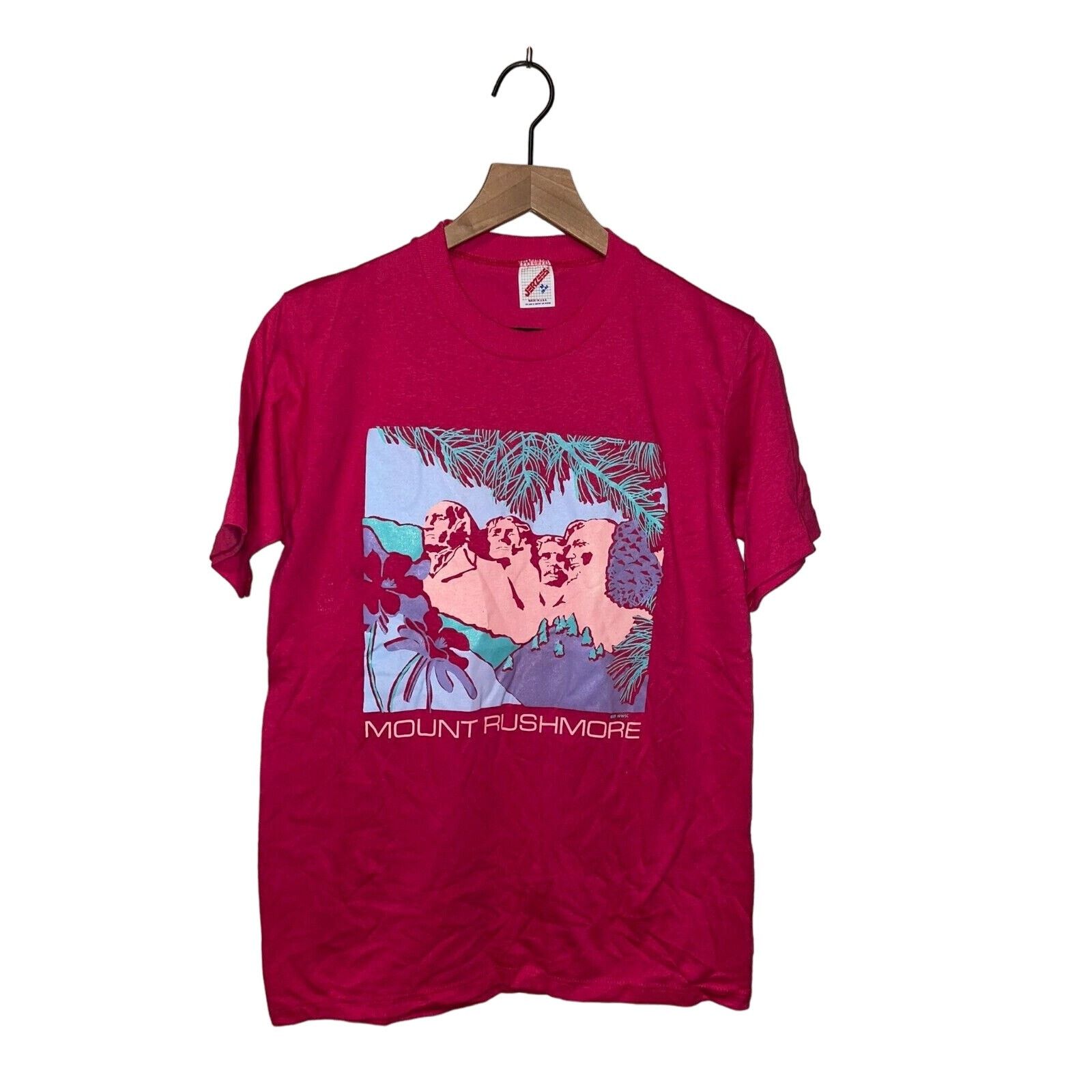Jerzees Vintage Mount Rushmore Shirt Flower Pink 1989 Tee 80s VTG M Size US M / EU 48-50 / 2 - 1 Thumbnail