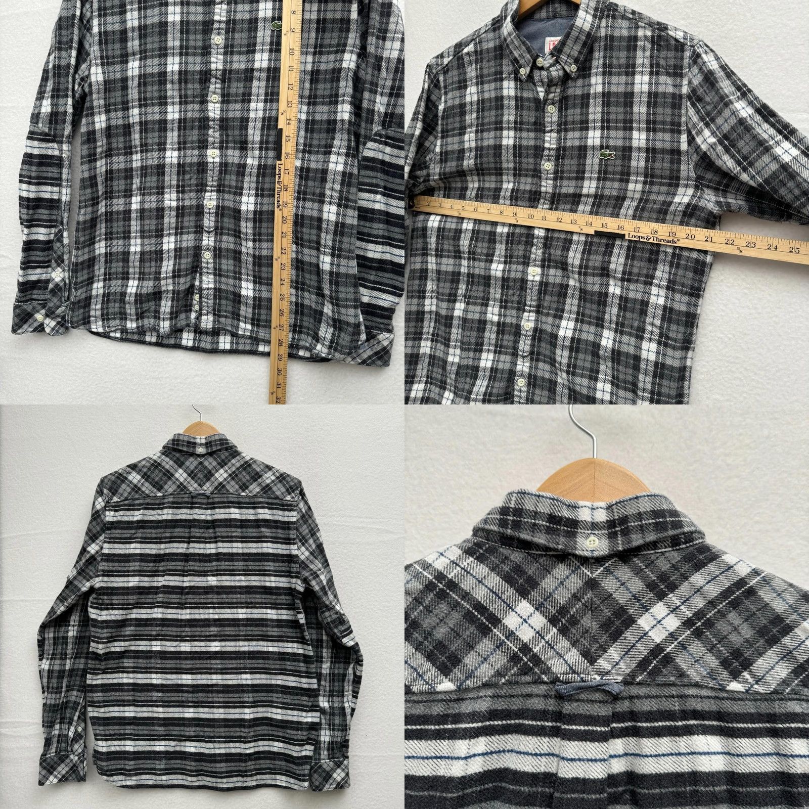 Lacoste Lacoste Live Men’s Plaid Flannel Button-Down Shirt Gray L 42 Large Button-Up Shirt Mens Regular Size Long Sleeve Block Plaid 90s Colorful Size US L / EU 52-54 / 3 - 8 Thumbnail