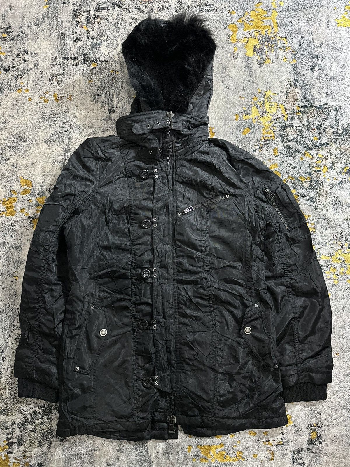 BONDAGE Xfrm FAUX BLACK FUR JACKET IF SIX WAS NINE LGB STYLE