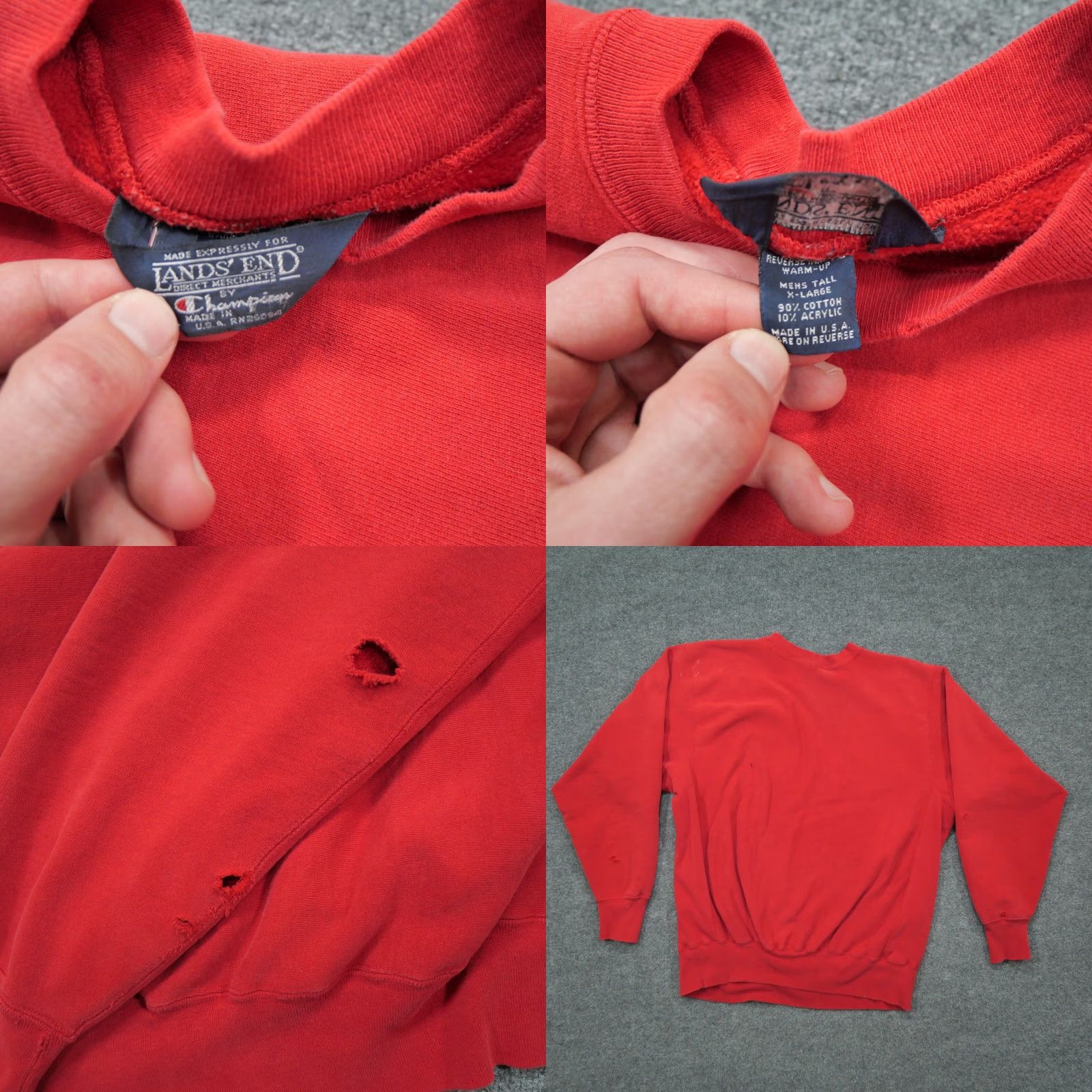 Lands' End VINTAGE Lands' End Sweatshirt Mens Pullover Crew Neck Cotton Blend Red XL Tall Distressed Holes 90s University Logo All Seasons Size US XL / EU 56 / 4 - 8 Thumbnail