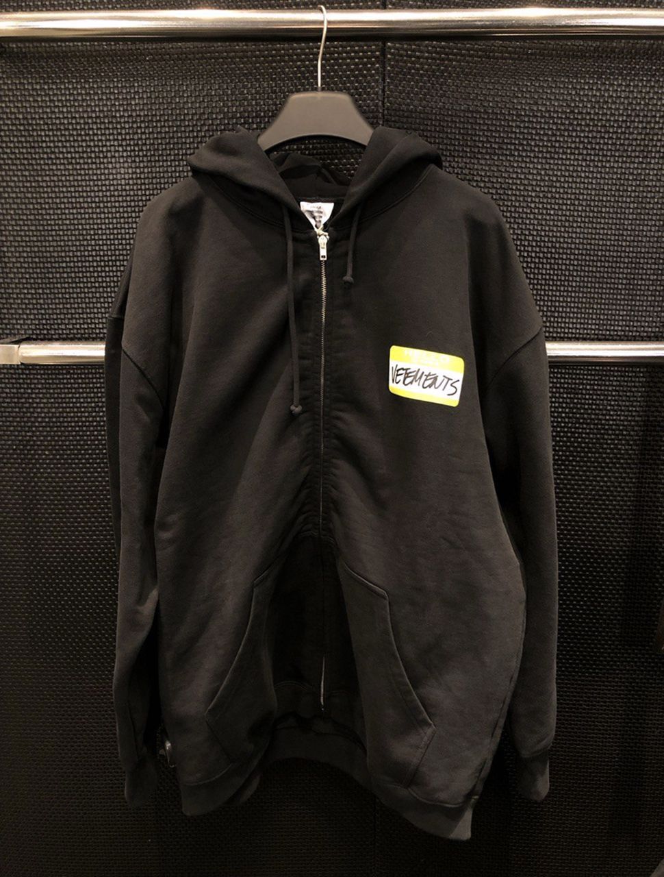 Image of Hello My Name Is Vetements Zip Up Hoodie in Black Yellow, Men's (Size Small)