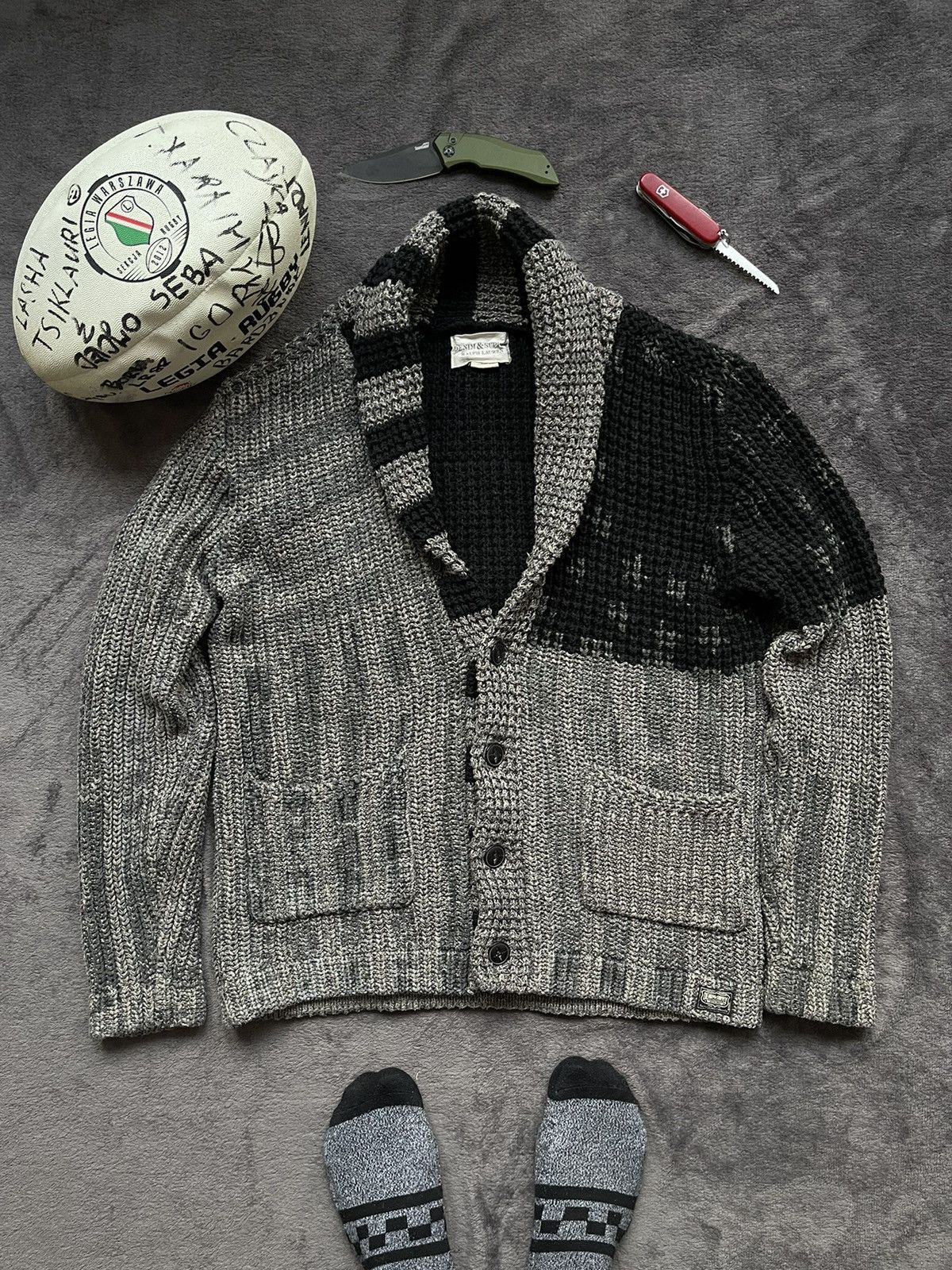 image of Polo Ralph Lauren x Ralph Lauren Ralph Laurent Cardigan Knit Denim Supply American Flag in Grey (Si