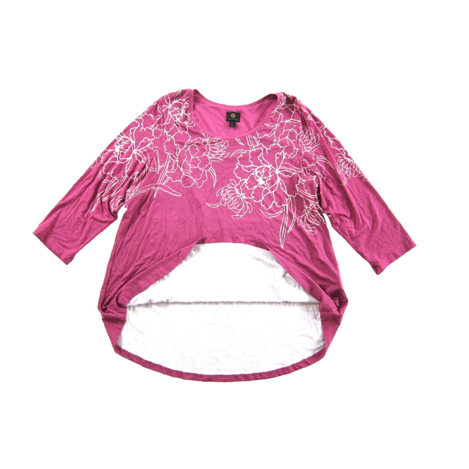 JM Collection JM Collection Blouse 2X Women Pink White Floral 3/4 Sleeve Knit Stretch TShirt Top Shirt (Plus Size) Size XXL / US 16-18 / IT 52-54 - 4 Thumbnail