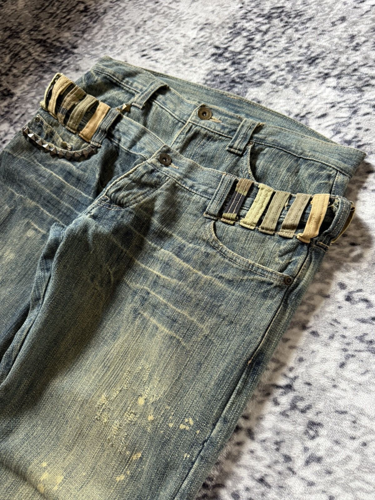 20471120 Gumu Japan Green Mud Wash Double Waist Double Studs Jeans Size US 32 / EU 48 - 8 Thumbnail