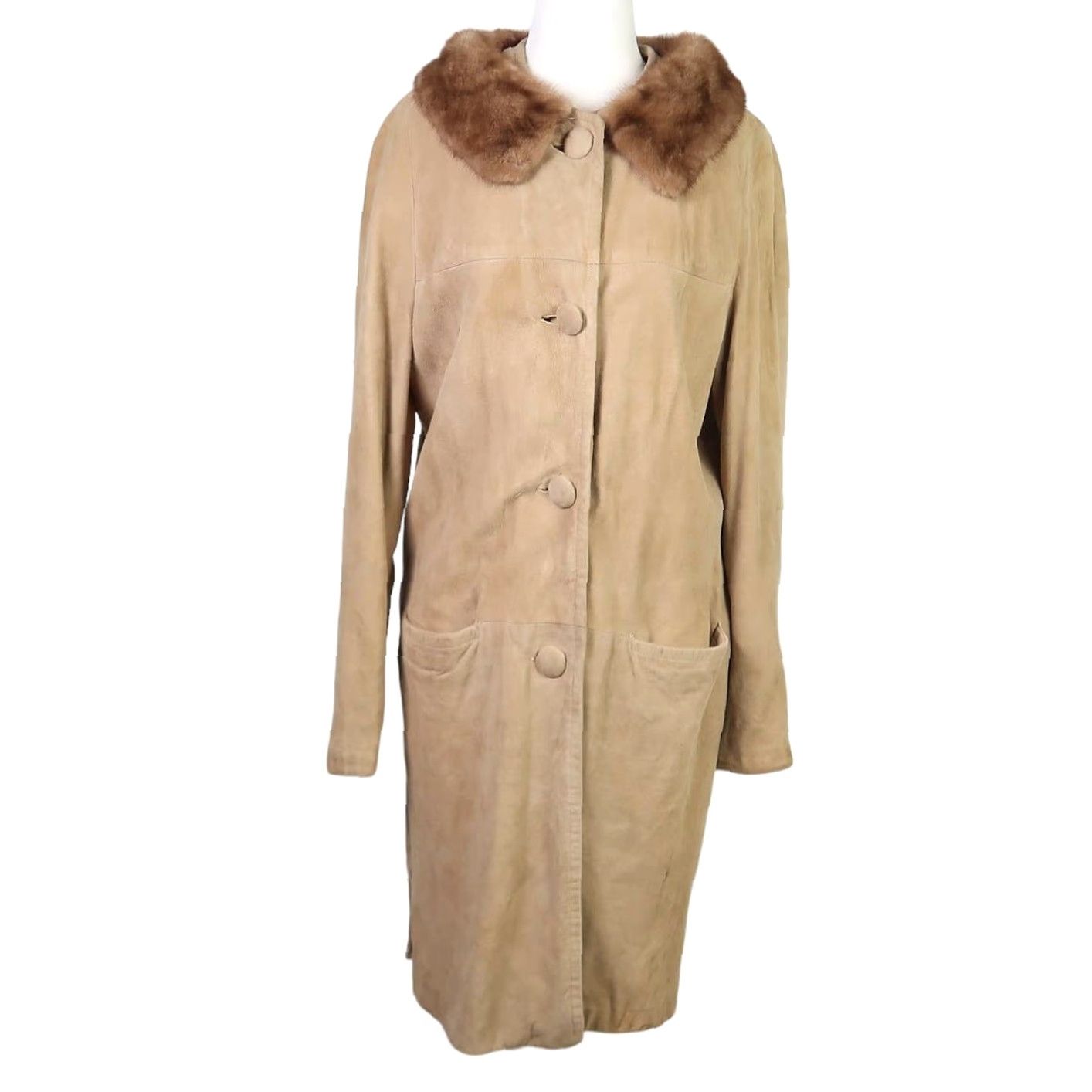 Vintage VINTAGE 60s Tan Brown Suede Leather Mid Length Coat Fur Collar Women's Size 10 Bohemian Overcoat Size L / US 10 / IT 46 - 2 Thumbnail