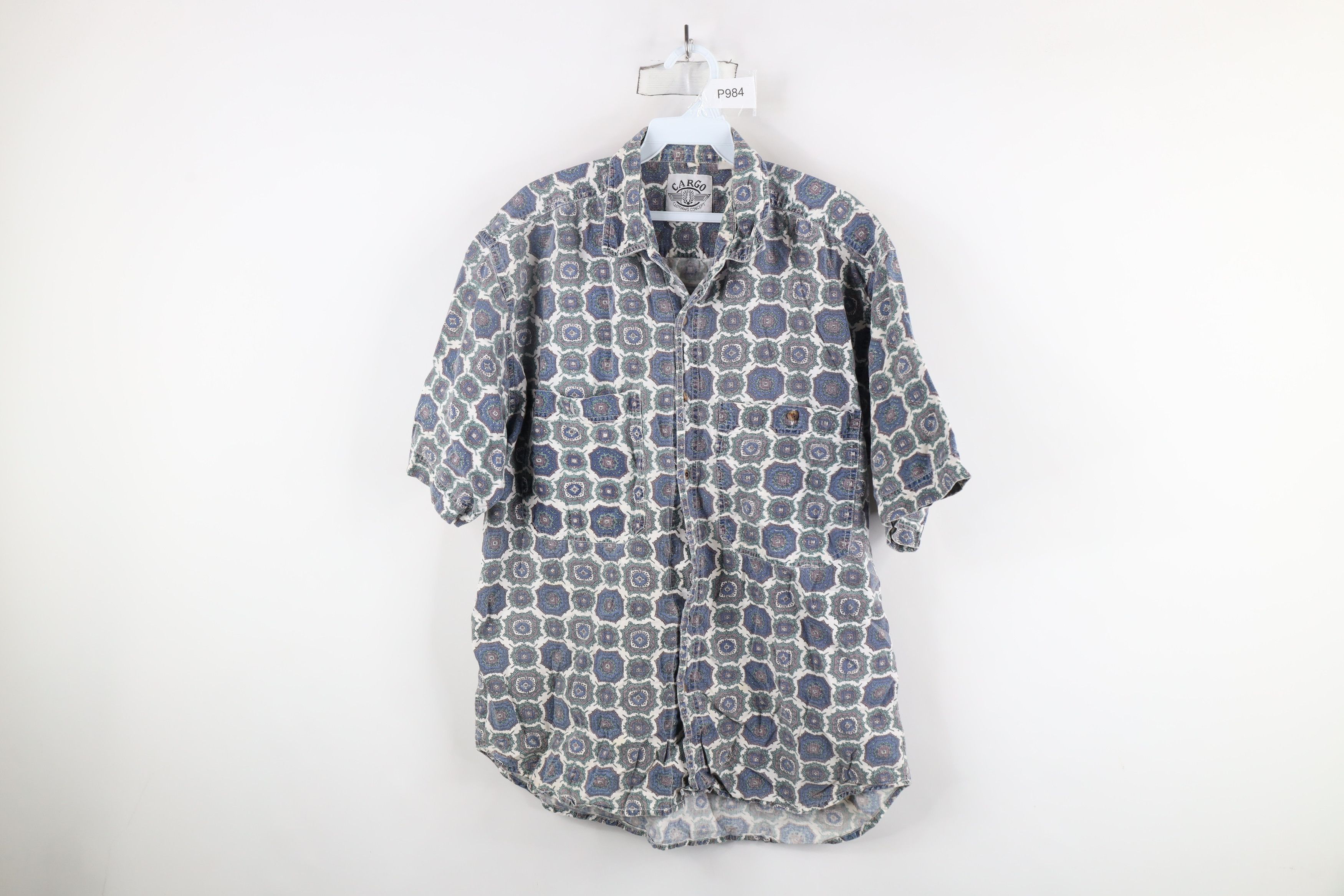 Vintage Vintage 90s Streetwear Geometric Short Sleeve Button Shirt Size US M / EU 48-50 / 2 - 1 Thumbnail