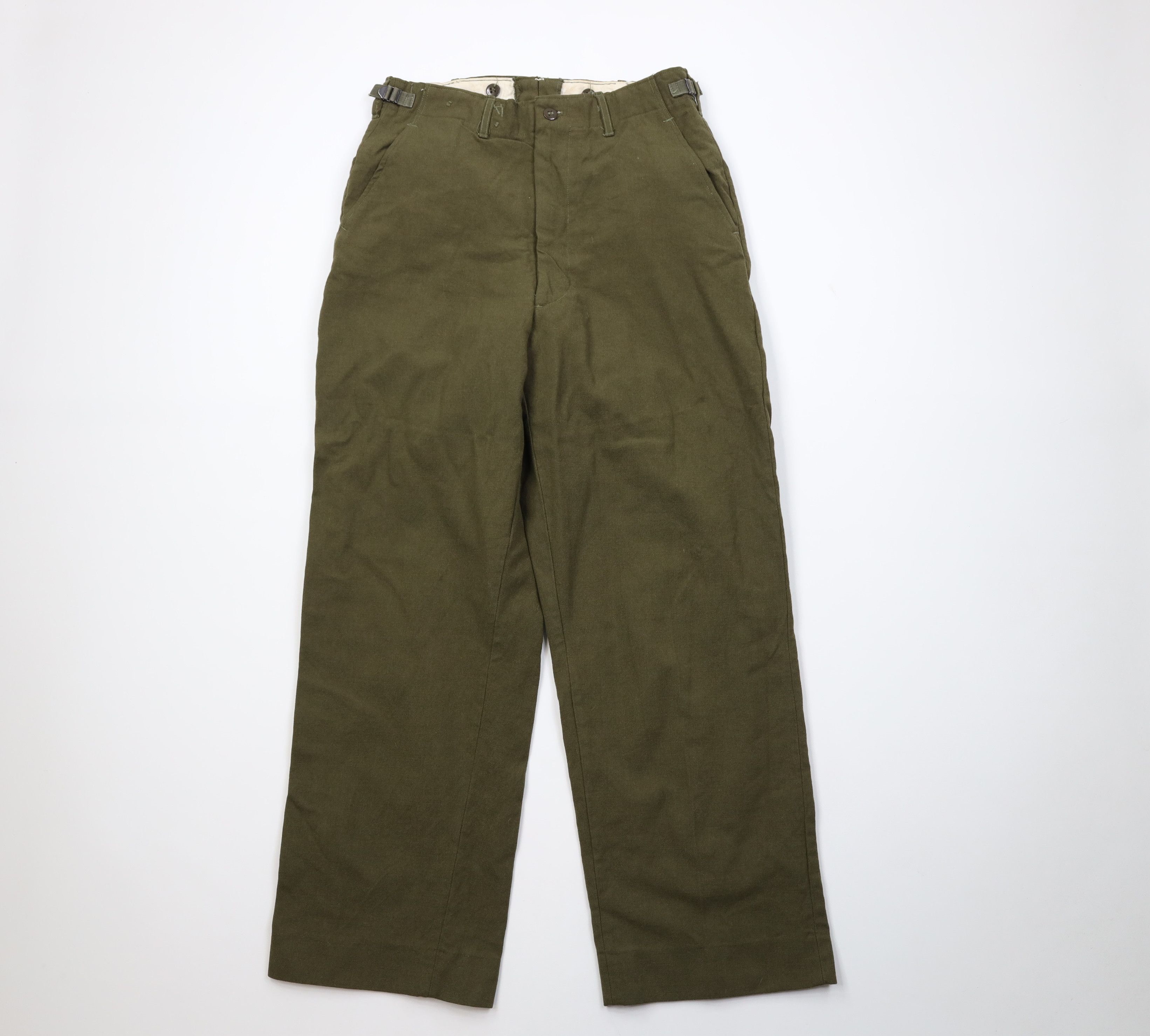 Vintage 50s Korean War Wool Wide Leg Trousers Pants Green