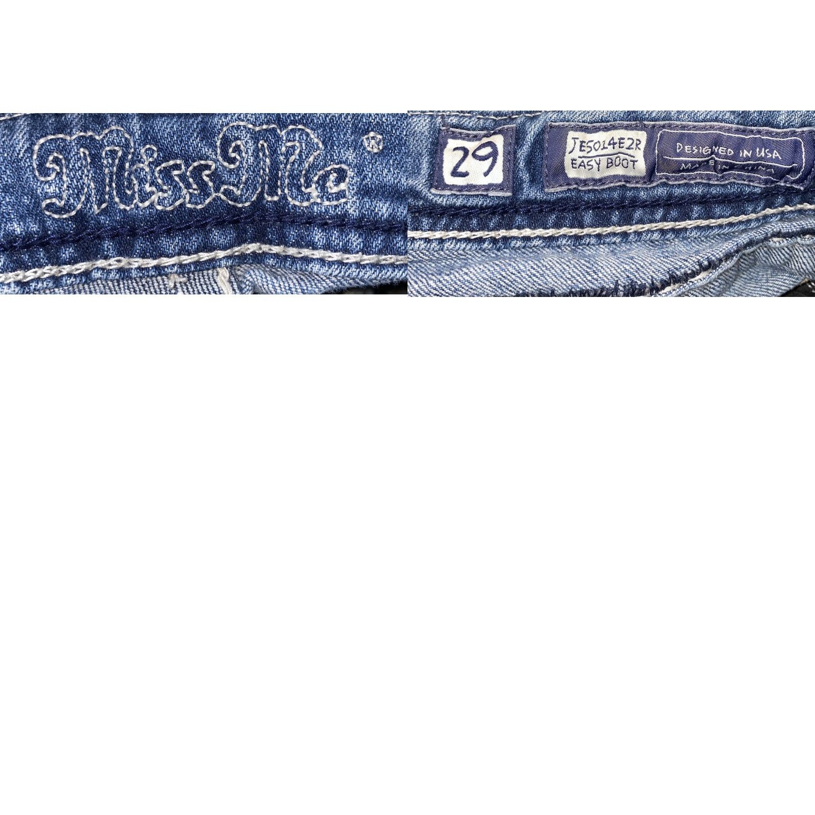 Miss Me Miss Me Jeans Easy Boot Womens 29 JE5014E2R Low Rise Distressed Bling Embellish Bootcut Denim Blue Jeans Womens 29 Size 29" - 8 Thumbnail