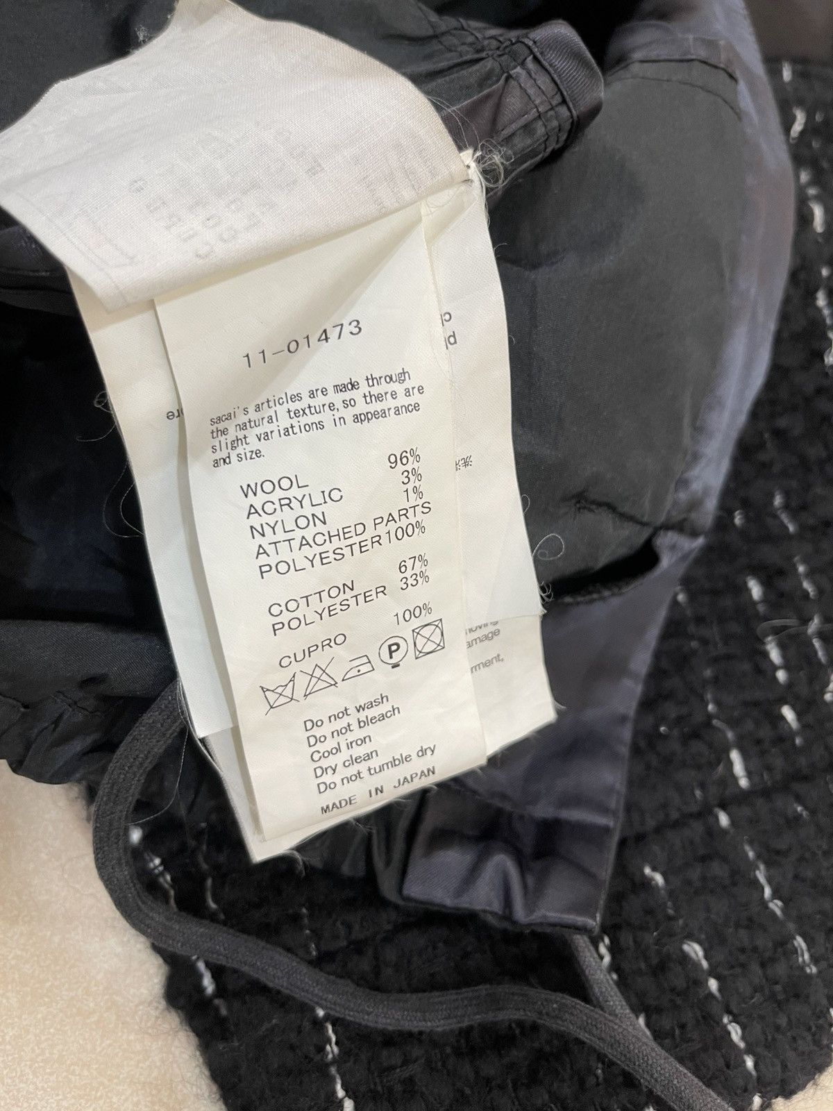 Sacai Sacai Coat Womens Small Black Wool Nylon Mixed Media Size S / US 4 / IT 40 - 13 Thumbnail