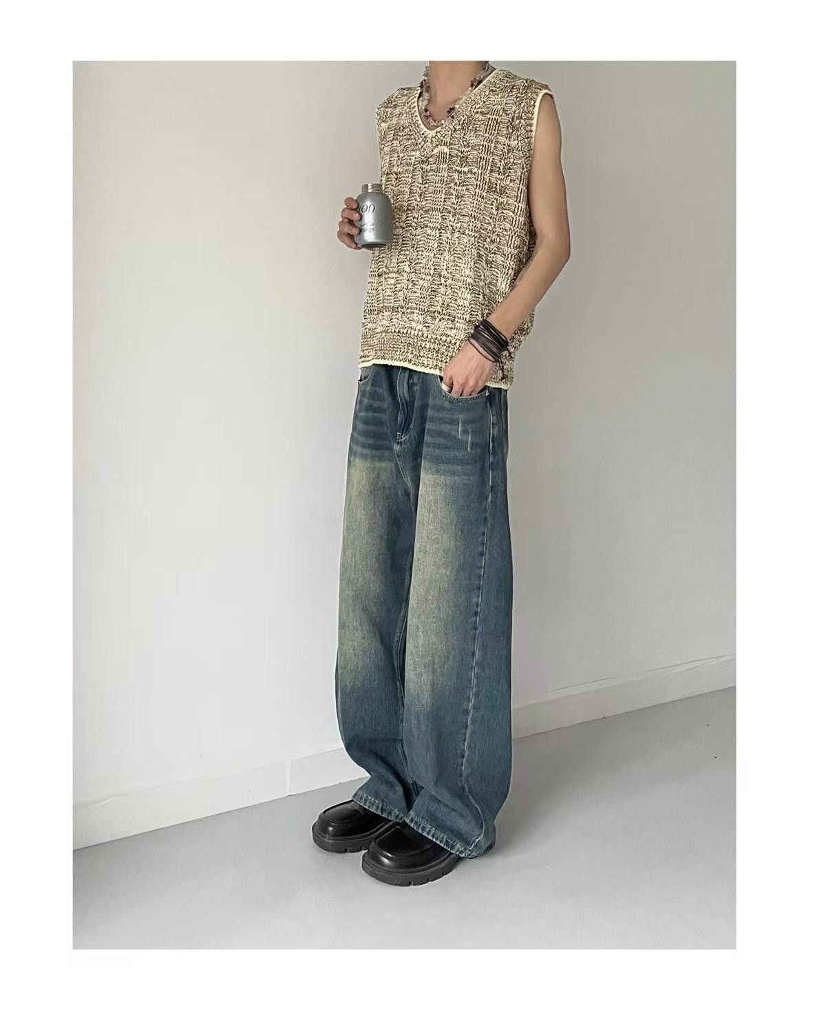 Japanese Brand × Jean Blue washed distressed straight-leg loose-fitting jeans Size US 32 / EU 48 - 4 Thumbnail