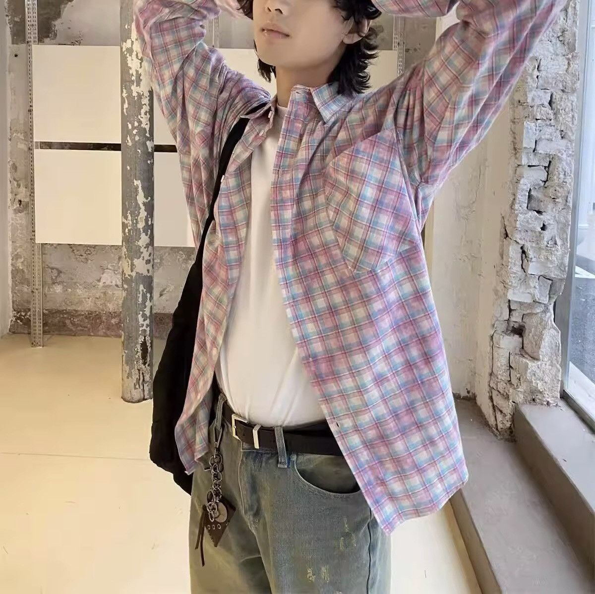 Vintage Streetwear Plaid Vintage Retro Style Pink Shirt Size US M / EU 48-50 / 2 - 2 Thumbnail