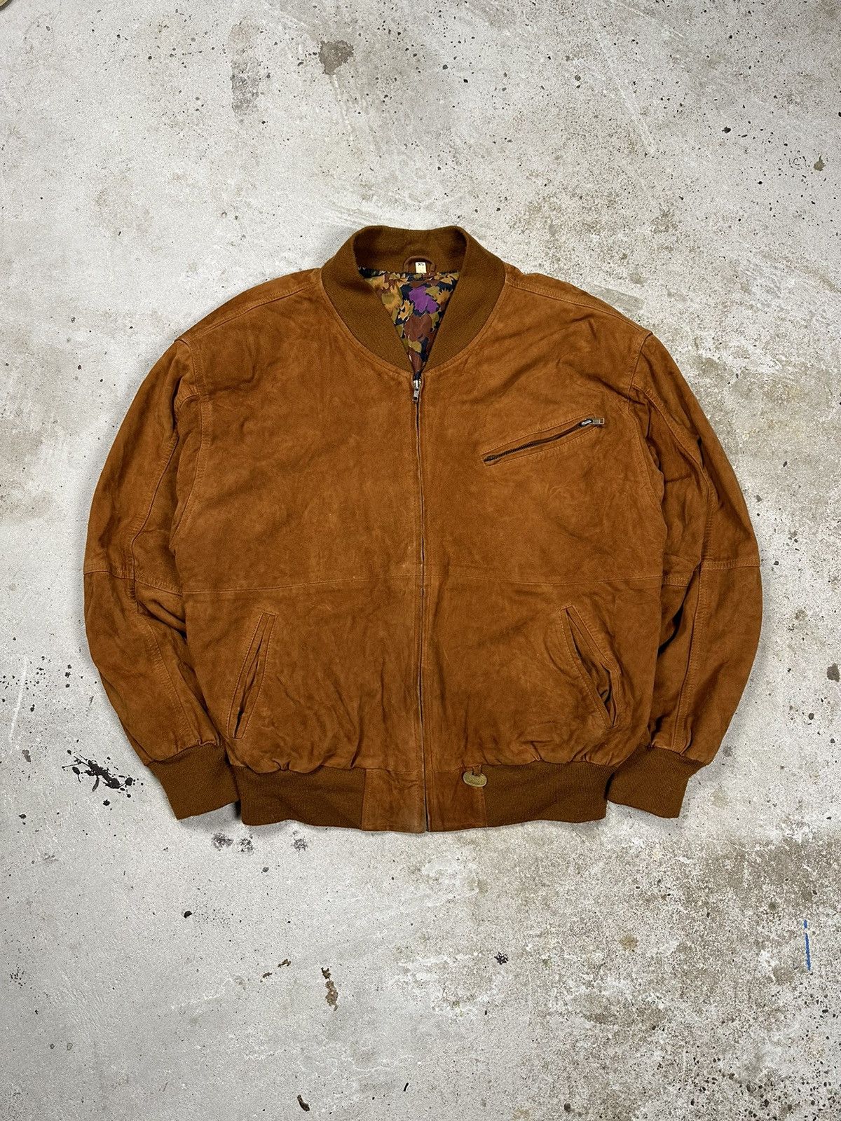 Vintage Vintage 90s Suede Brown Orange Bomber Jacket Leather | Grailed