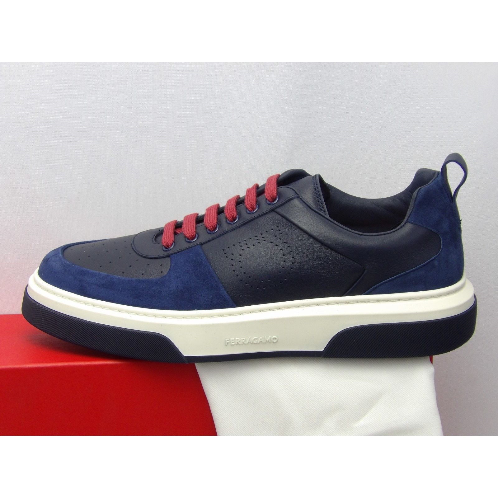 Salvatore Ferragamo FERRAGAMO CASSINA BLUE LEATHER LOGO SNEAKERS 11.5 M ITALY Size US 12.5 / EU 45-46 - 11 Thumbnail