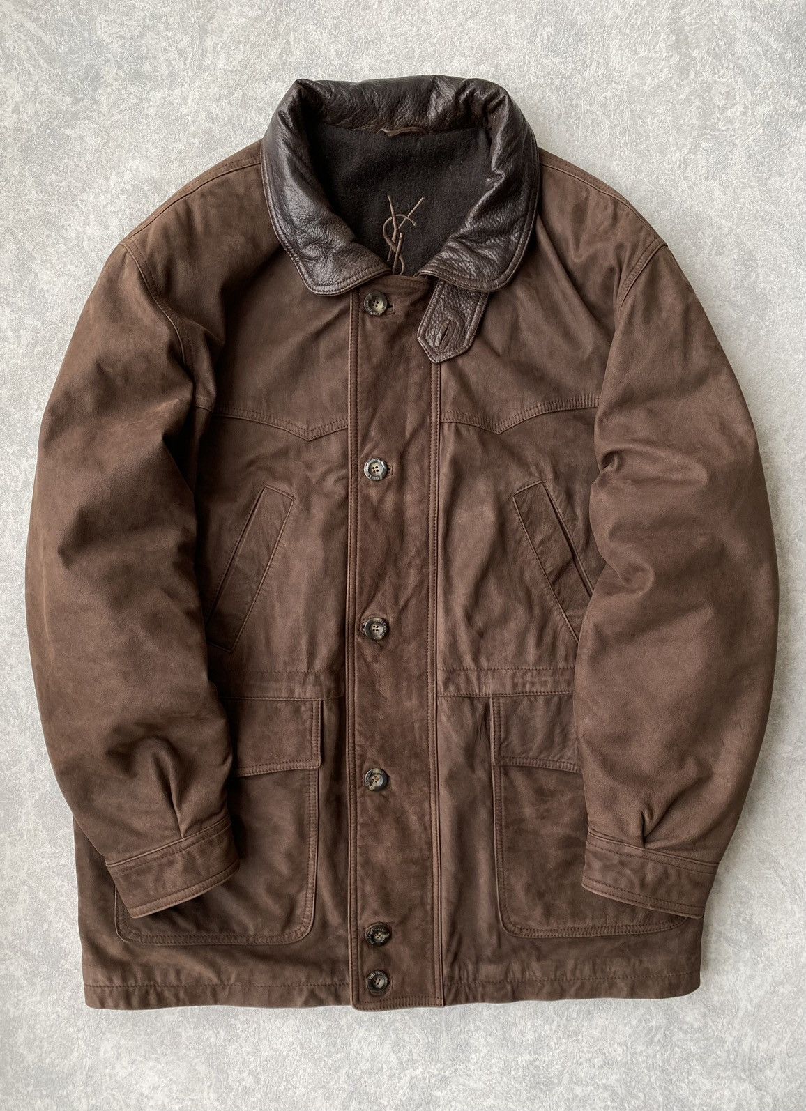Yves Saint Laurent Vintage Yves Saint Laurent Leather Hunting Suede Jacket Size US XL / EU 56 / 4 - 4 Thumbnail