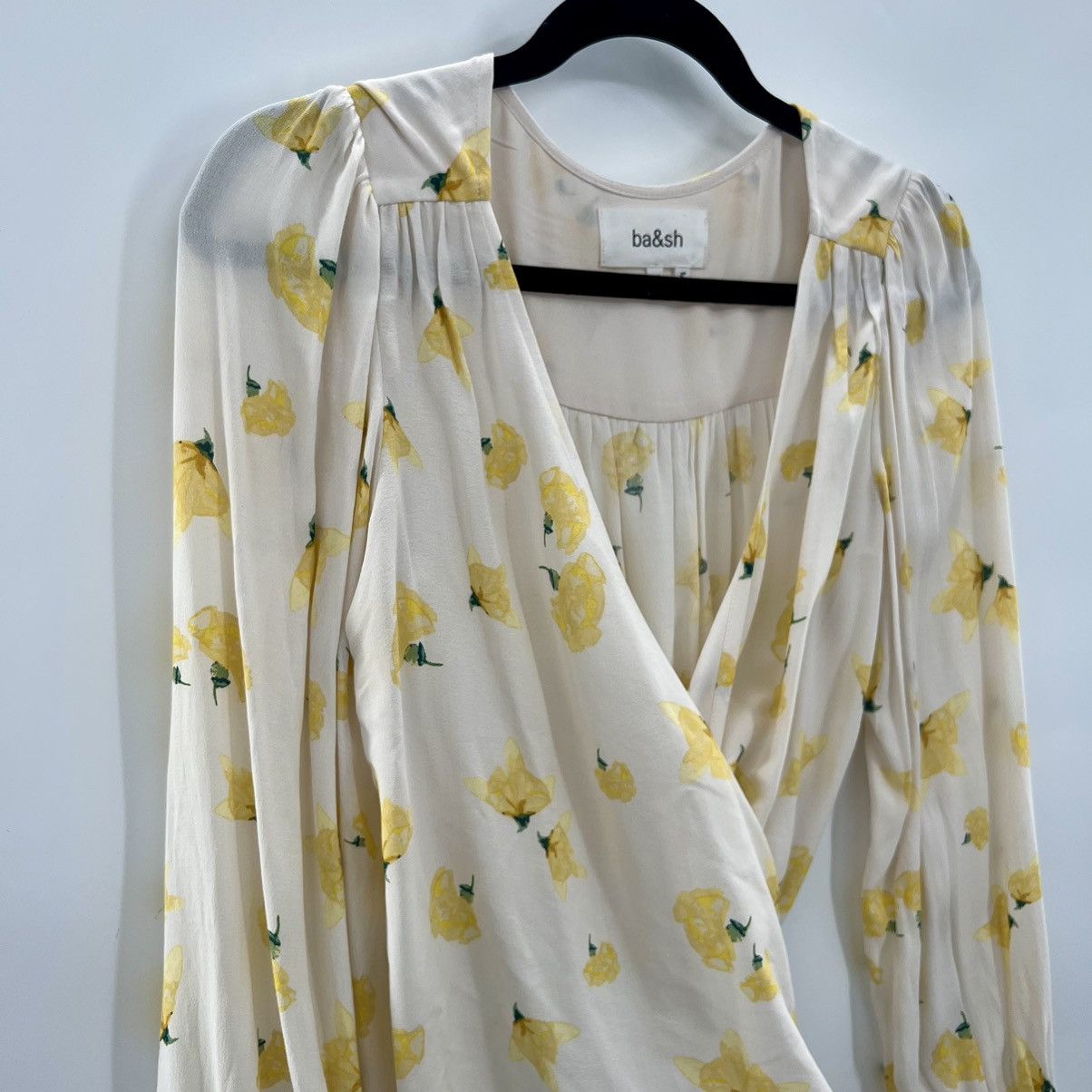 ba&sh Koxie Floral Print Wrap Kimono Lemon Crepe Blouse XS