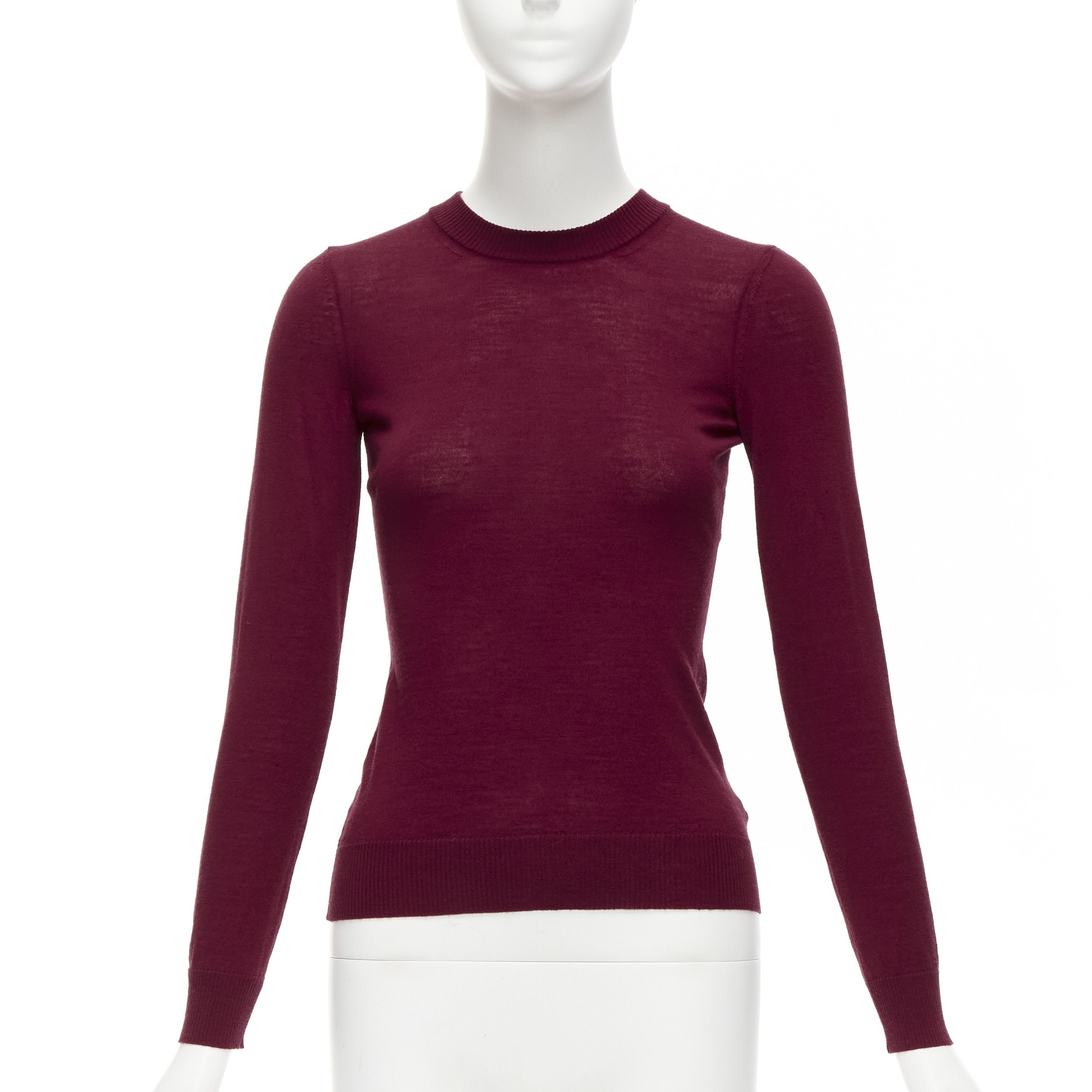 Alaia ALAIA 100% virgin wool dark red long sleeve crew neck sweater FR36 S Size S / US 4 / IT 40 - 1 Thumbnail