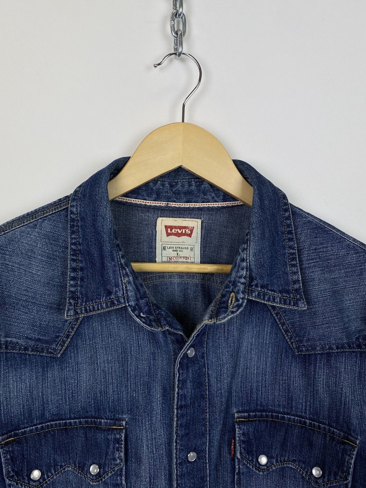Levi's Vintage Levi’s Navy Blue Denim Shirt Buttons Western Style Size US L / EU 52-54 / 3 - 4 Thumbnail