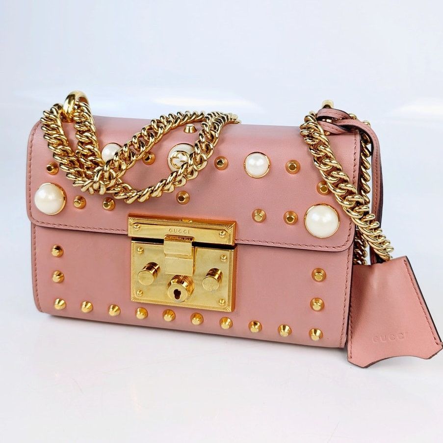 Gucci Gucci Pink Leather Faux Pearl Stud Leather Size ONE SIZE - 2 Thumbnail