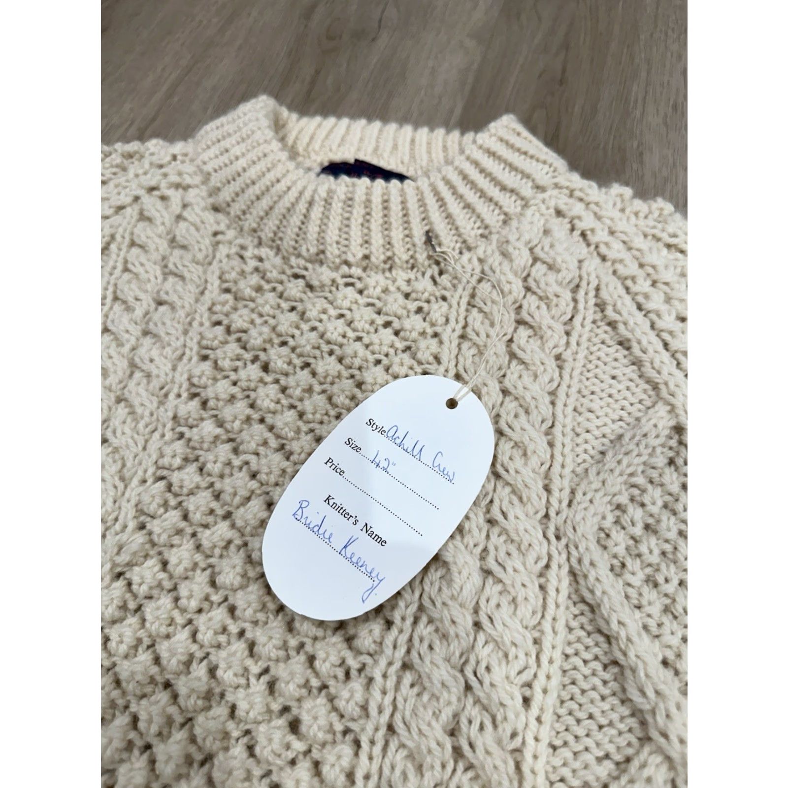 Vintage VINTAGE Campbell's Sweater Aran Cable-Knit Wool Ivory 42 Women Crew Neck Long Sleeve NWT Ireland Size M / US 6-8 / IT 42-44 - 6 Thumbnail