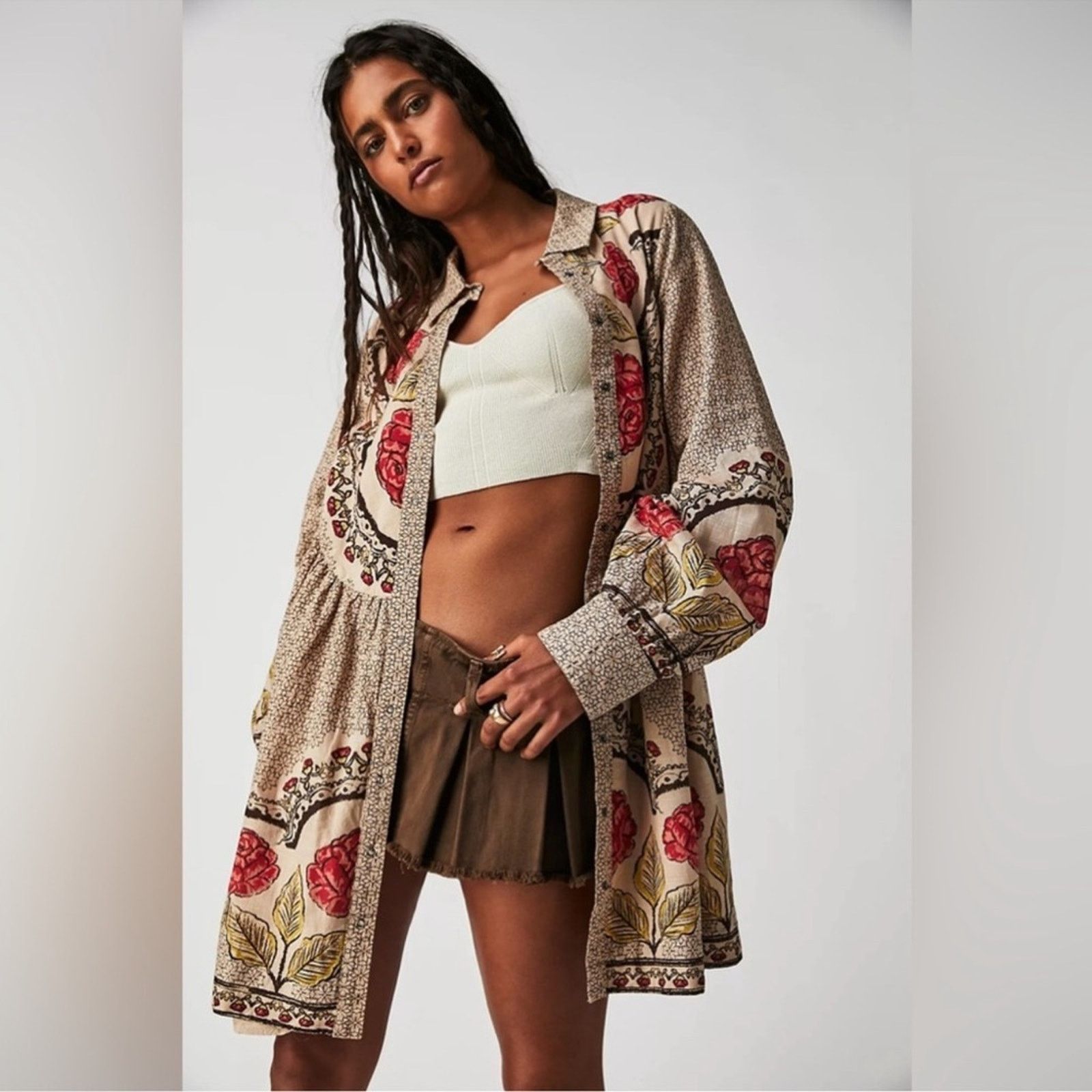 Free People 🎉LAST PIECE🎉FREE PEOPLE Smell The Roses Mini Dress Size L / US 10 / IT 46 - 2 Thumbnail