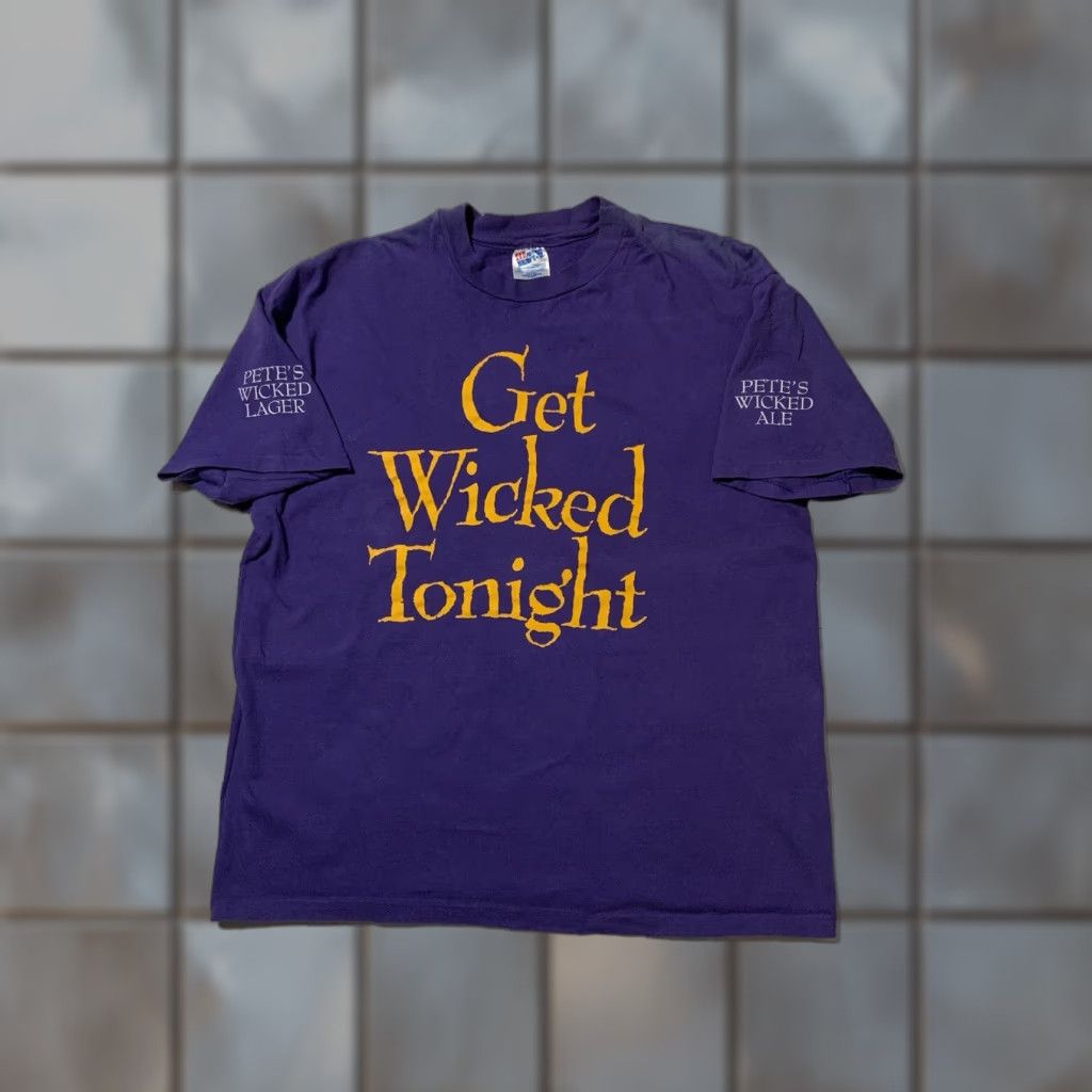 Hanes VINTAGE 90s Petes Wicked Ale Beer Get Wicked Tonight Purple Single Stitch T-Shirt XL Mens/Adults Purple Shirt Size US XL / EU 56 / 4 - 1 Thumbnail