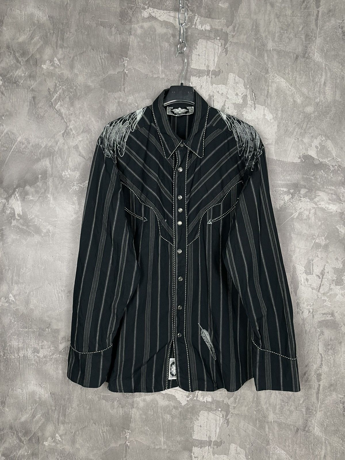 Affliction × Japanese Brand × Vintage Vintage Y2K Embroidered Punk Gothic Opium Shirt Button Ups Size US L / EU 52-54 / 3 - 1 Thumbnail