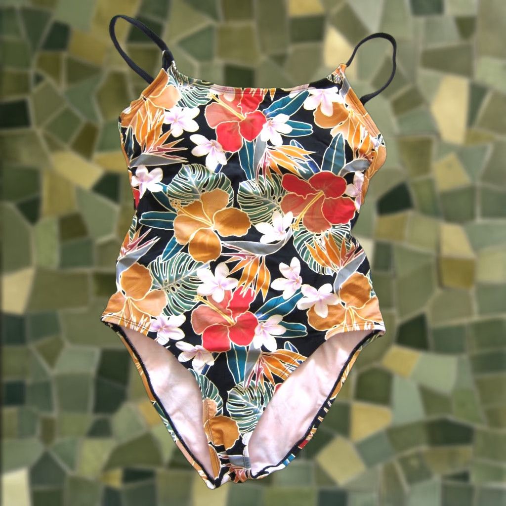 Hurley VINTAGE Hurley Pink Black Green Hawaiian Floral Open Back One Piece Swimsuit Large Size ONE SIZE - 1 Thumbnail