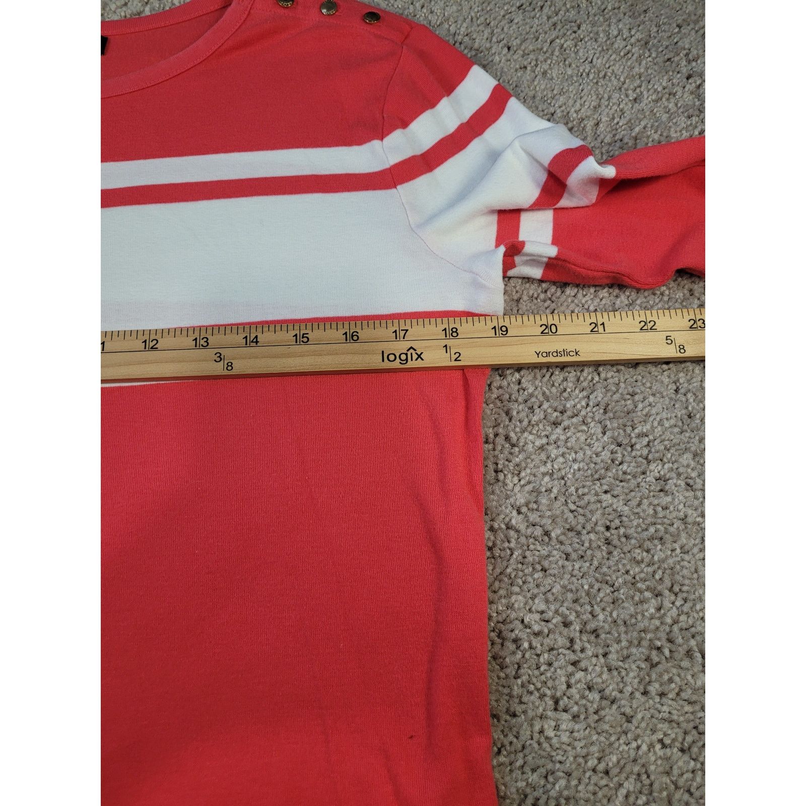 Chaps Chaps Pink Striped Long Sleeve Top Gold Button Detail Size M / US 6-8 / IT 42-44 - 5 Thumbnail