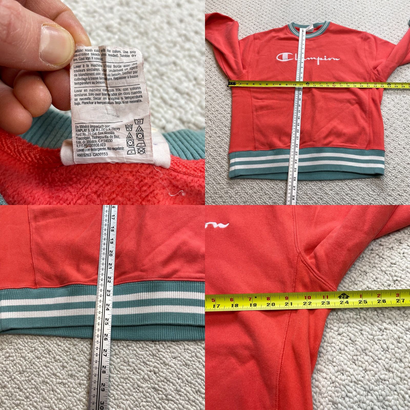 Champion VINTAGE Champion Sweatshirt Womens Medium Orange Pullover Ringer Reverse Weave Crew Neck Long Sleeve Logo Solid Retro Men/Women? Size M / US 6-8 / IT 42-44 - 8 Thumbnail
