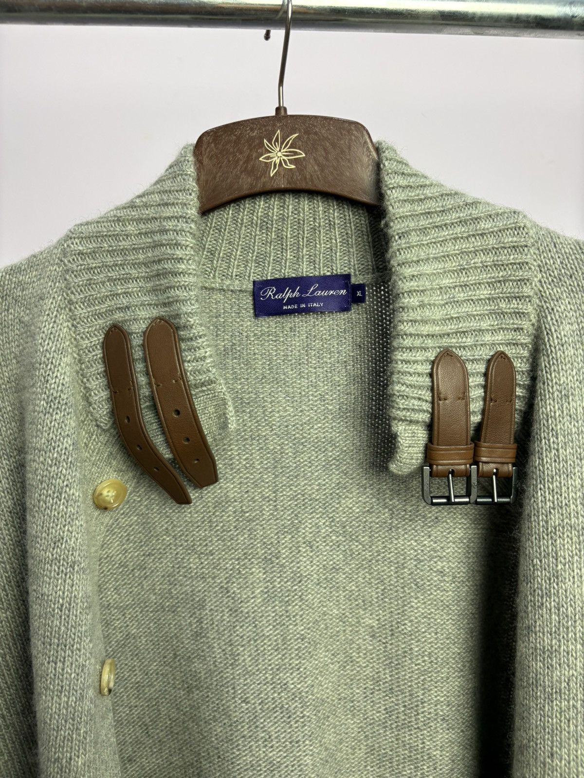 Ralph Lauren Purple Label Ralph Lauren Purple Label Cashmere Leather Cardigan Sweater Size US XL / EU 56 / 4 - 6 Thumbnail