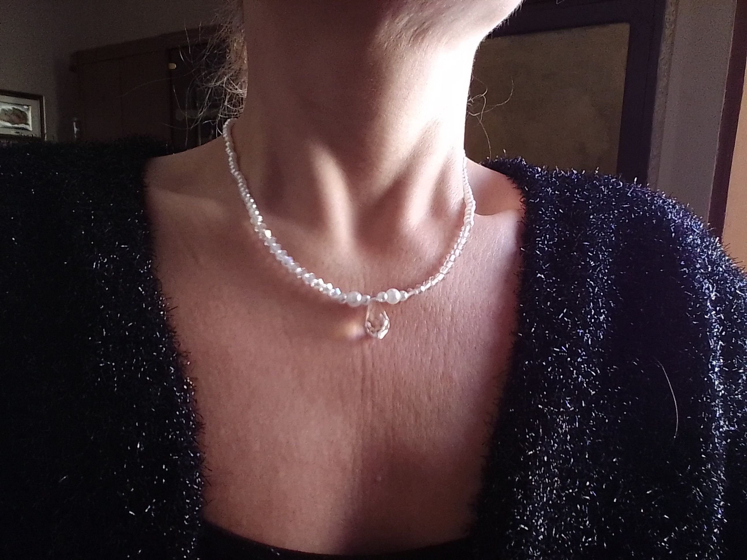 Handmade Necklace Pearls Crystals. Swarovski Teardrop.Long Earrings Size ONE SIZE - 8 Thumbnail